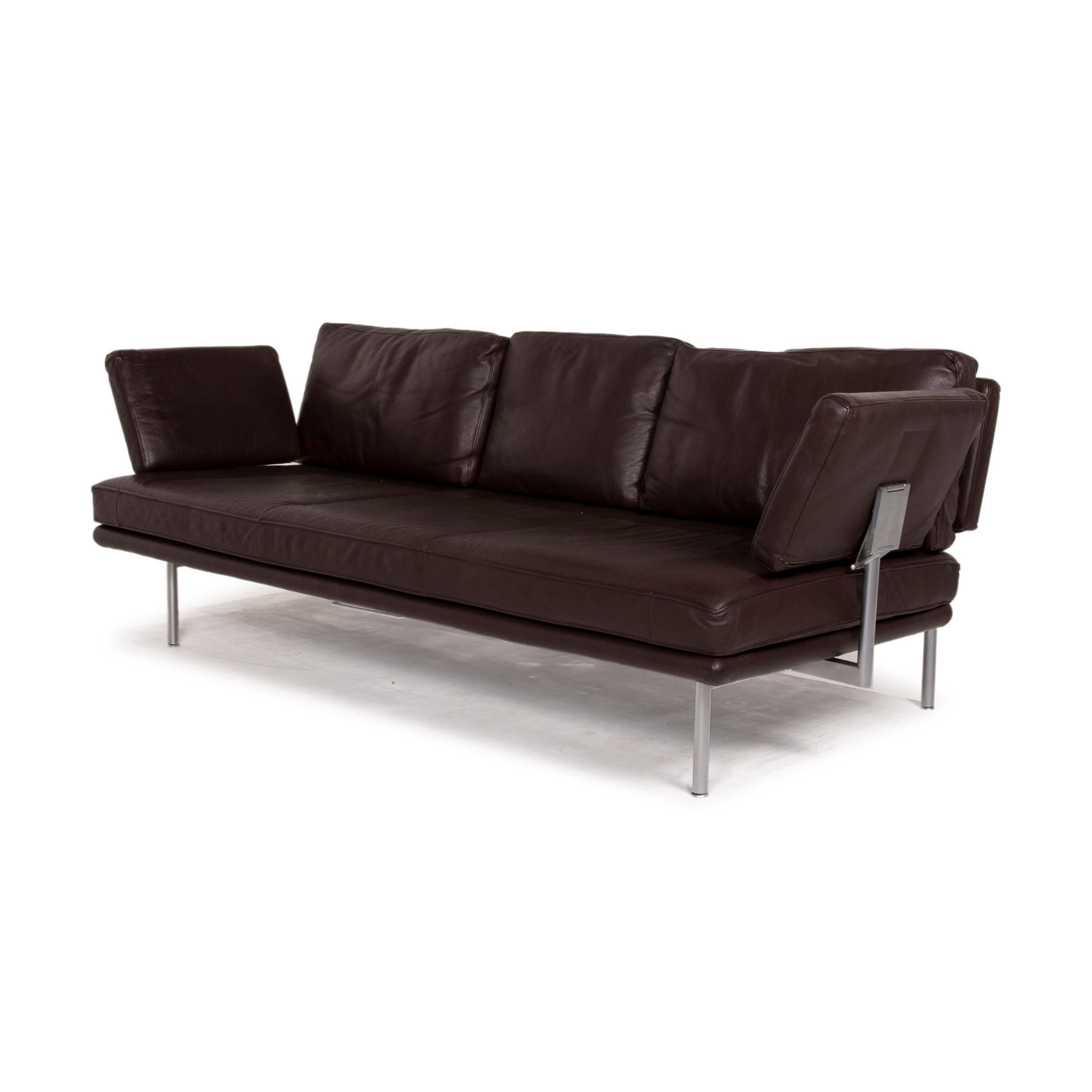 Contemporary Walter Knoll Living Platform Leather Sofa Brown Three-Seater Function Dark Brown