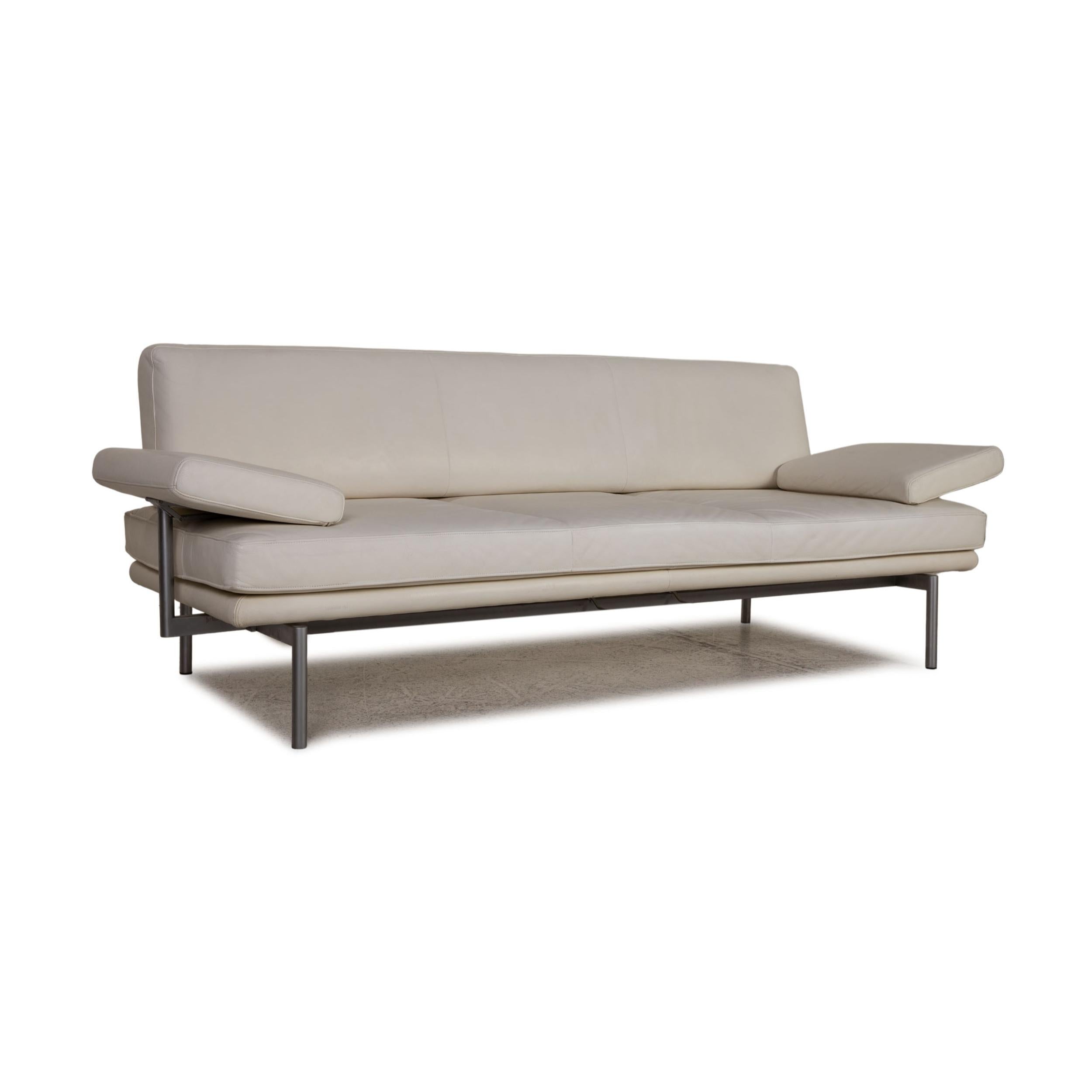 Walter Knoll Living Platform Leather Sofa Cream Three-Seater Couch Function For Sale 3