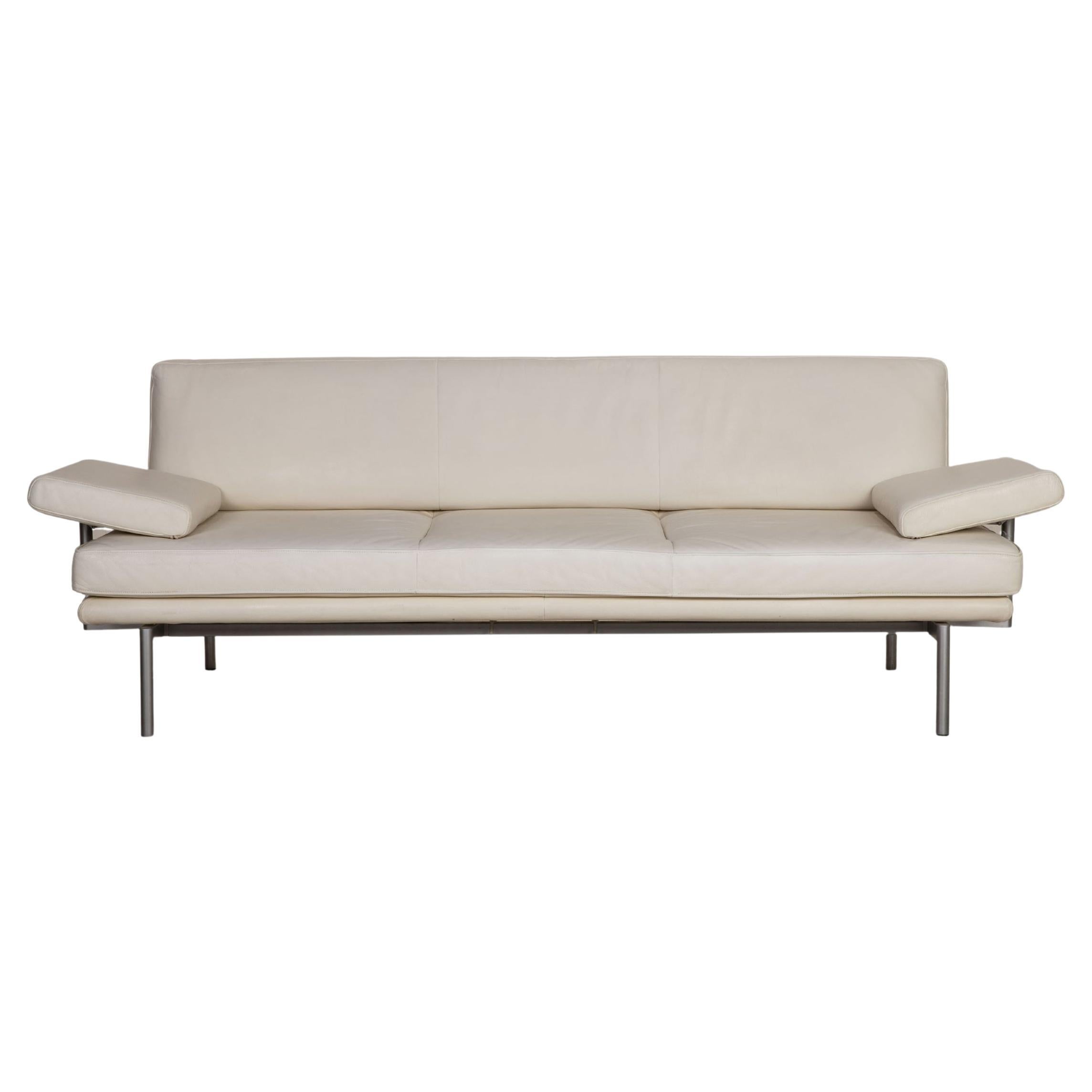 Walter Knoll Living Platform Leather Sofa Cream Three-Seater Couch Function For Sale