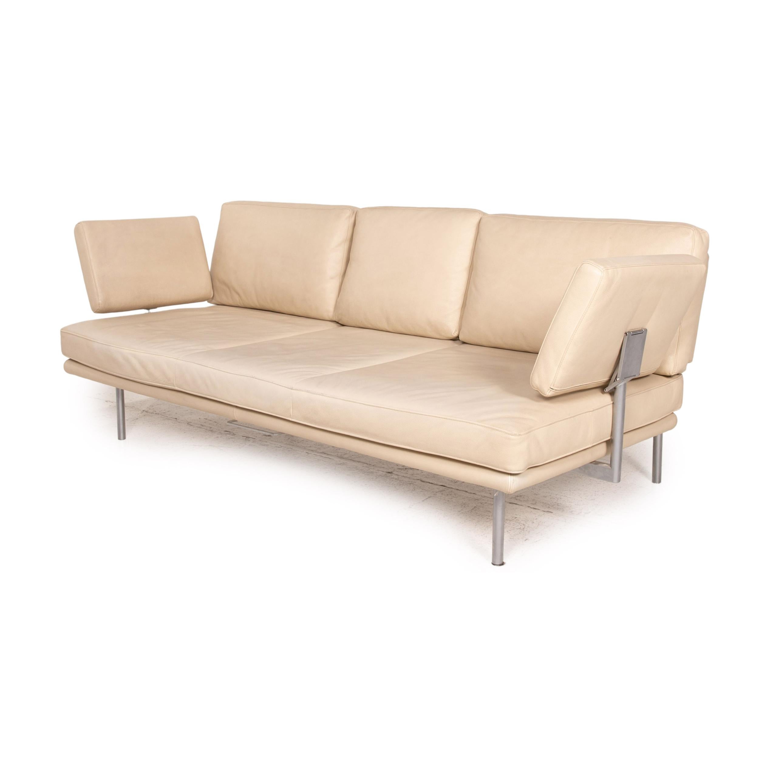 German Walter Knoll Living Platform Leather Sofa Set Beige 1x Three-Seater 1x Stool