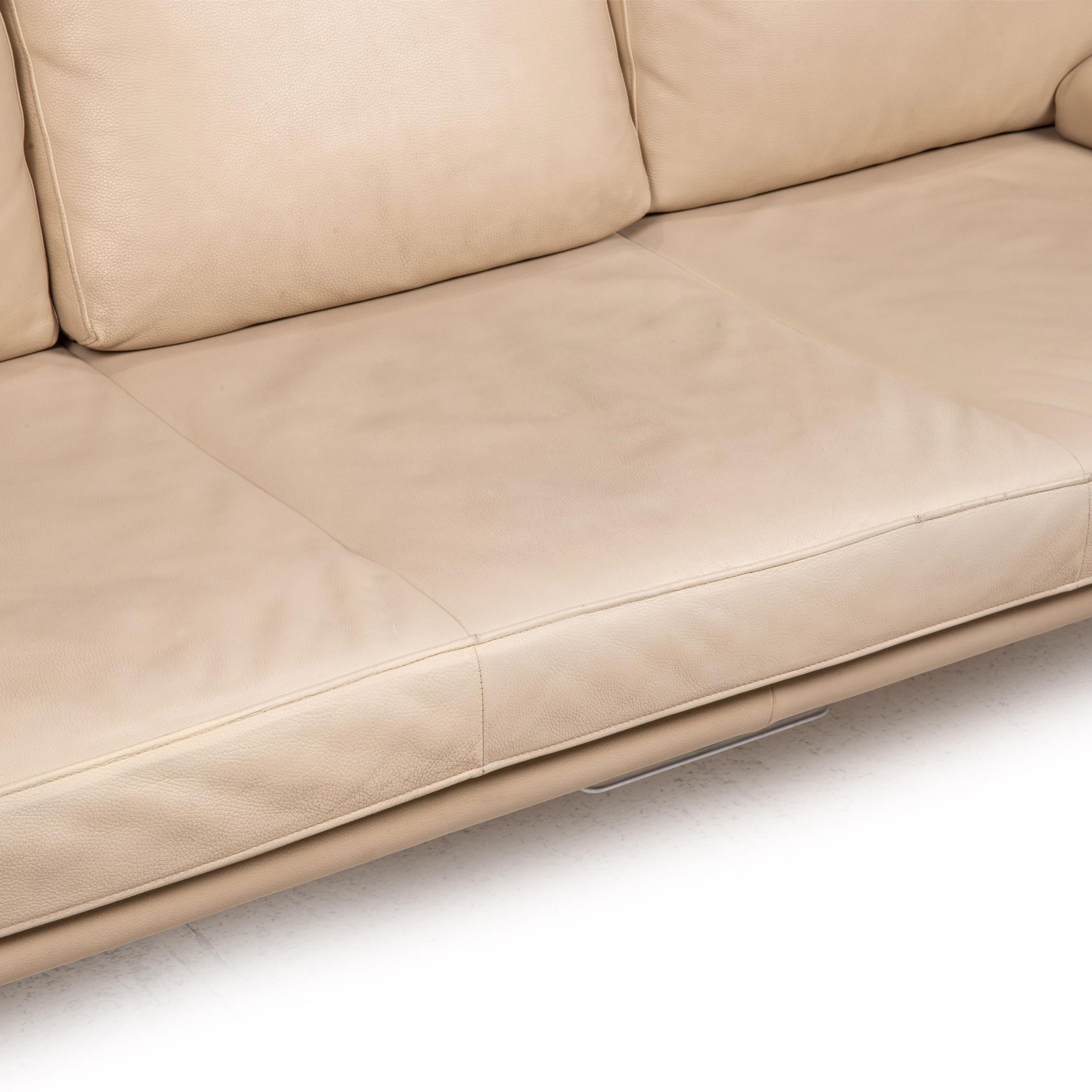 Contemporary Walter Knoll Living Platform Leather Sofa Set Beige 1x Three-Seater 1x Stool