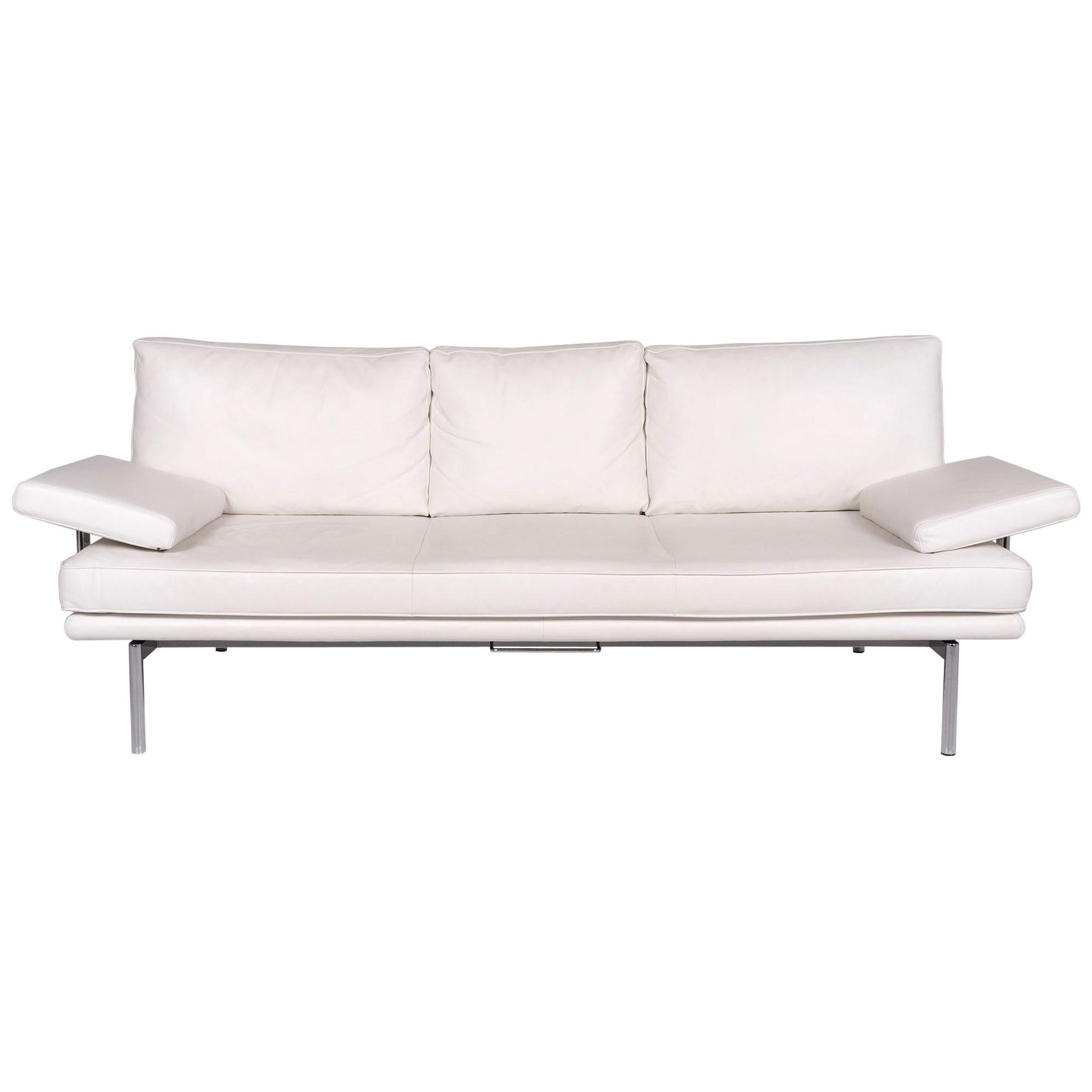 Walter Knoll Living Platform Leather Sofa White Three-Seat Function Couch For Sale