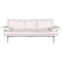 Walter Knoll Living Platform Leather Sofa White Three-Seat Function Couch