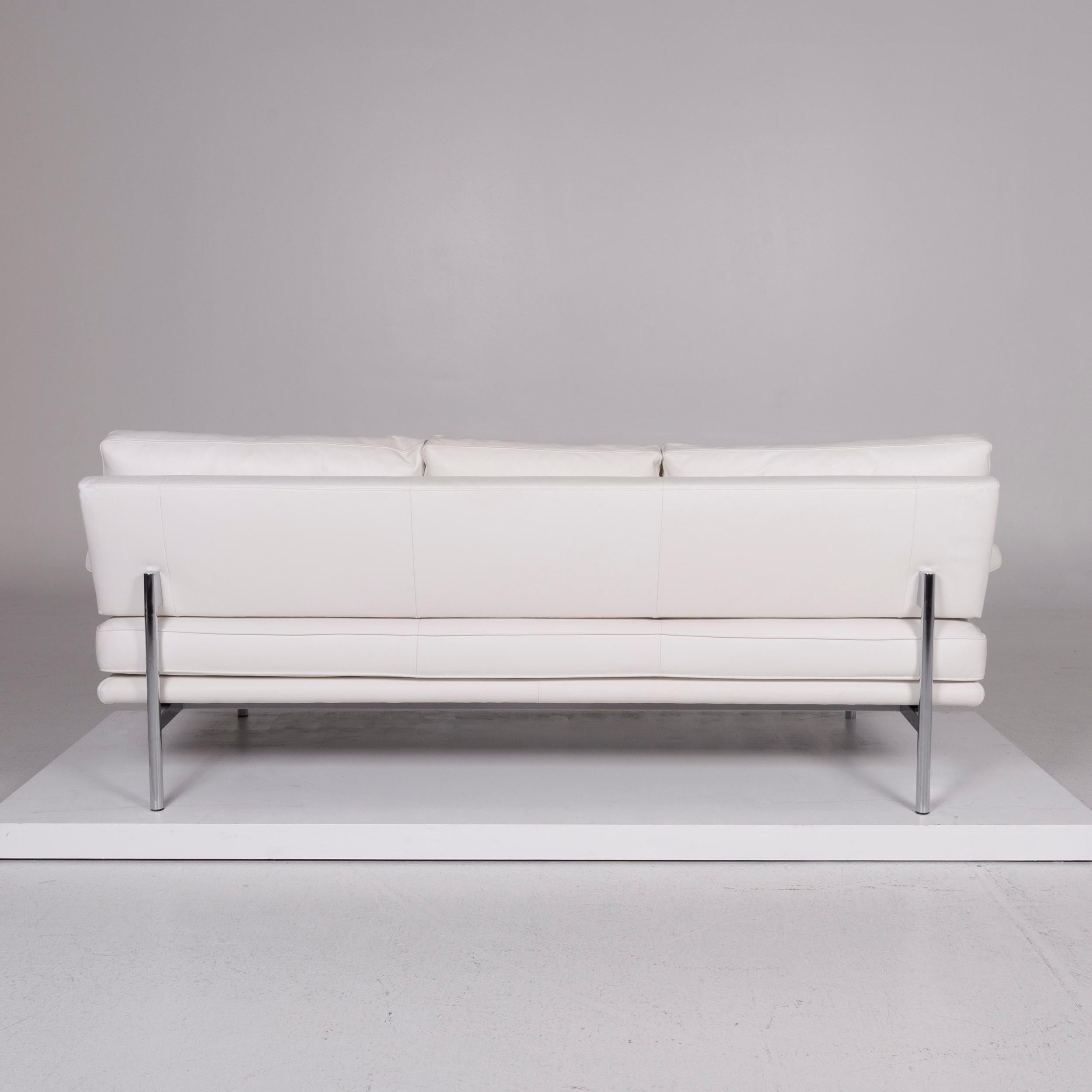 Walter Knoll Living Platform Leather Sofa White Three-Seat Function Couch For Sale 6