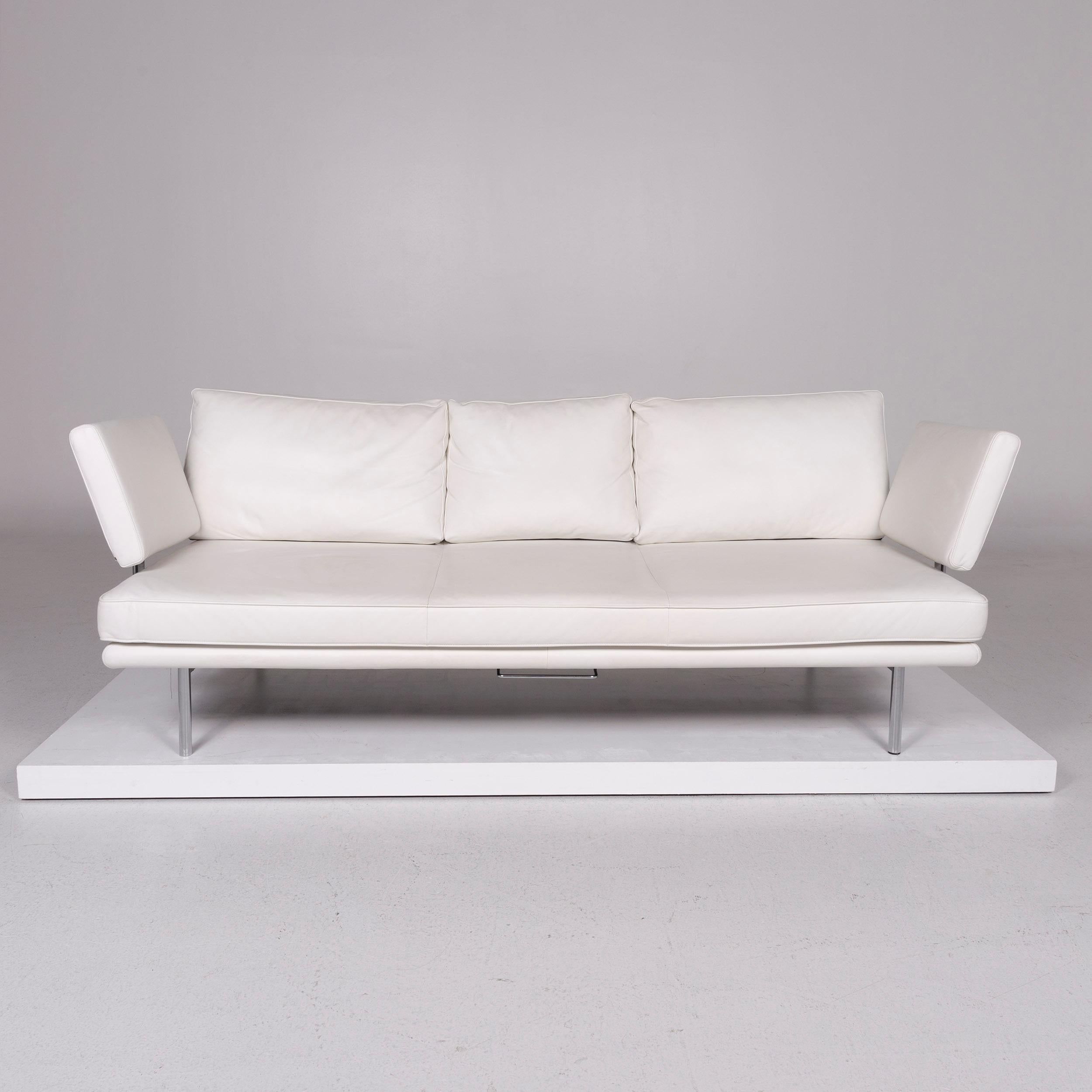 Modern Walter Knoll Living Platform Leather Sofa White Three-Seat Function Couch For Sale