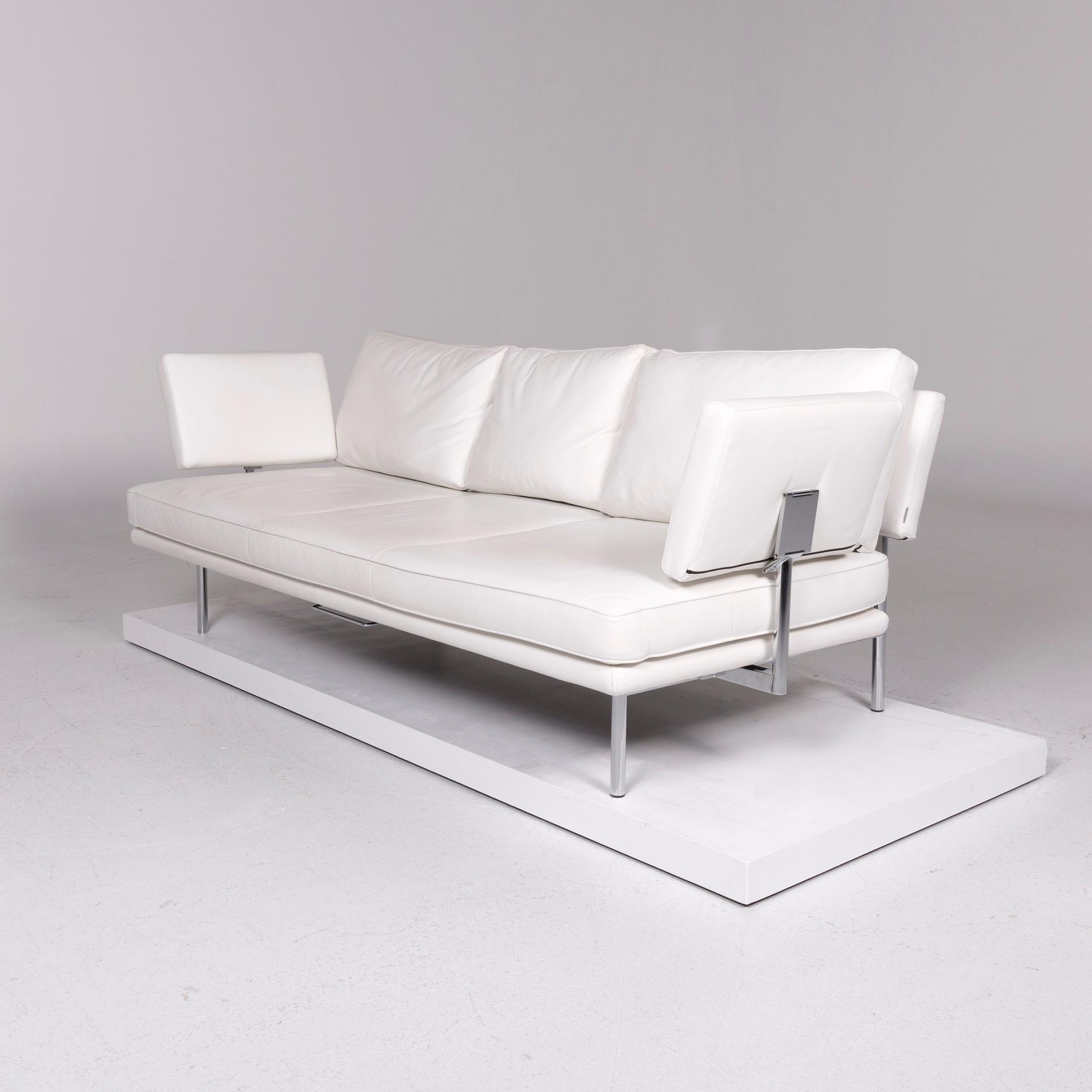 German Walter Knoll Living Platform Leather Sofa White Three-Seat Function Couch For Sale