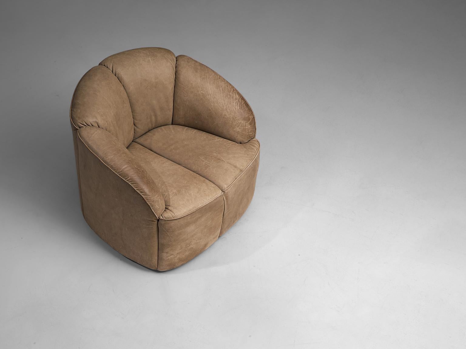 German Walter Knoll 'Piccolino' Lounge Chair in Beige Brown Leather For Sale
