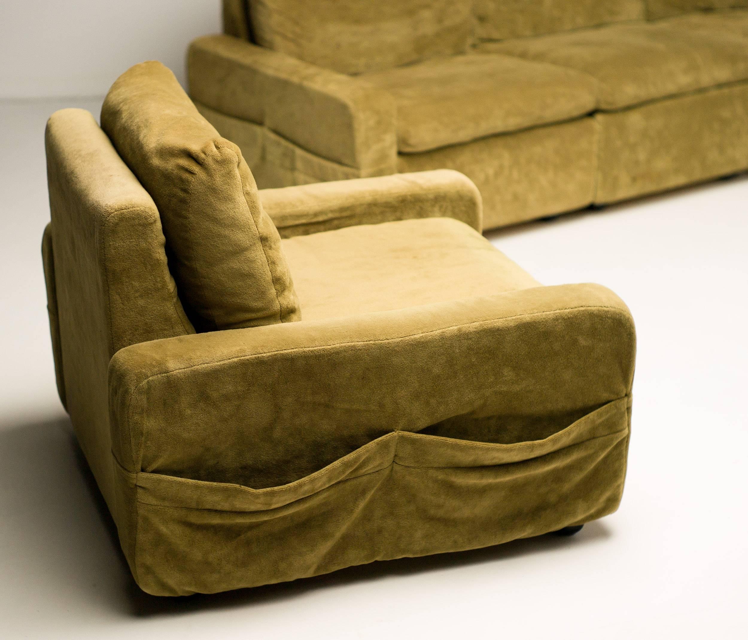 Mid-Century Modern Walter Knoll Modular Sofa in Green Velvet