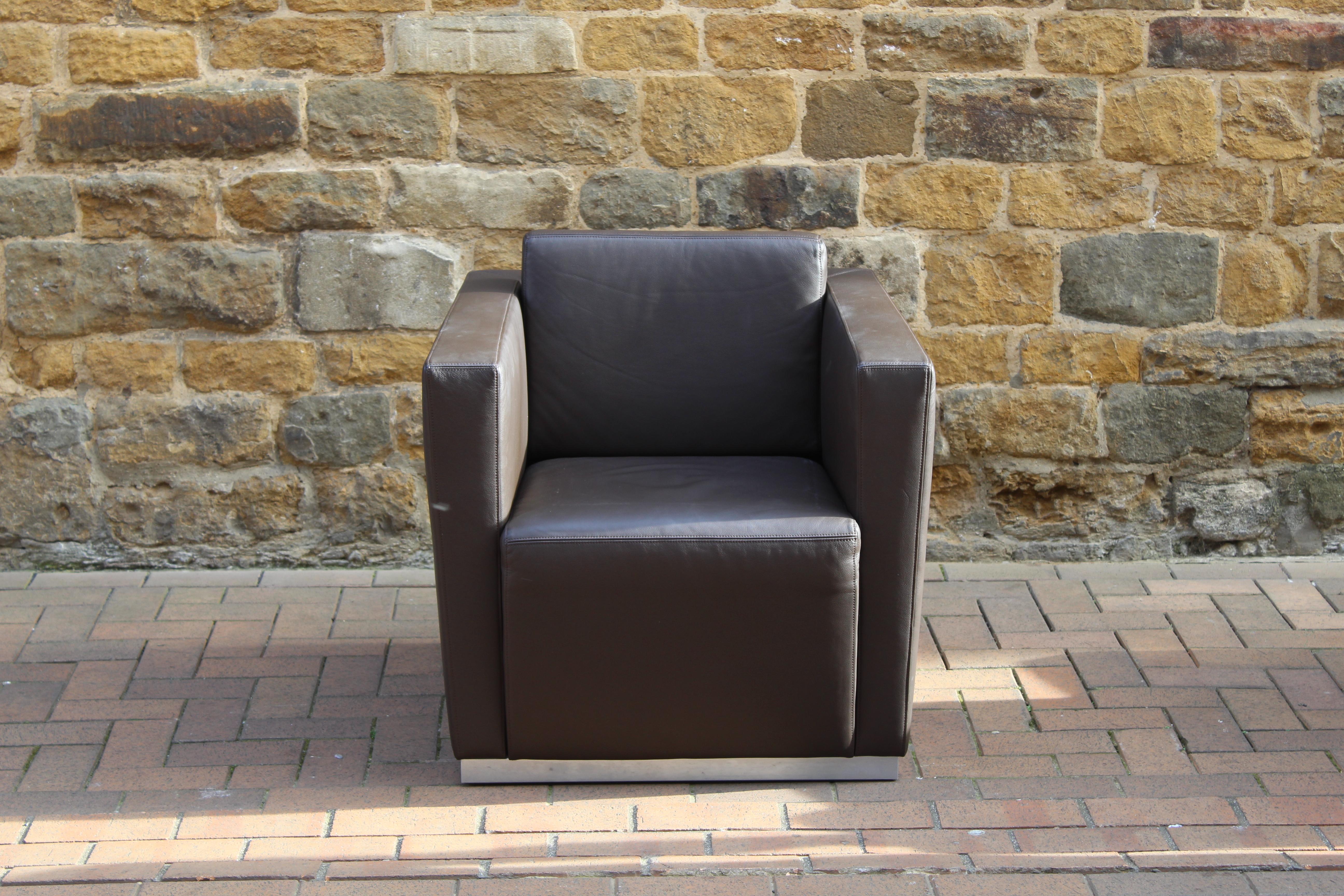 German Walter Knoll Pair of Armchairs Cube Elton Dark Brown Leather