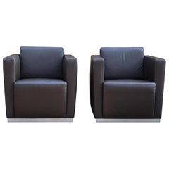 Walter Knoll Pair of Armchairs Cube Elton Dark Brown Leather