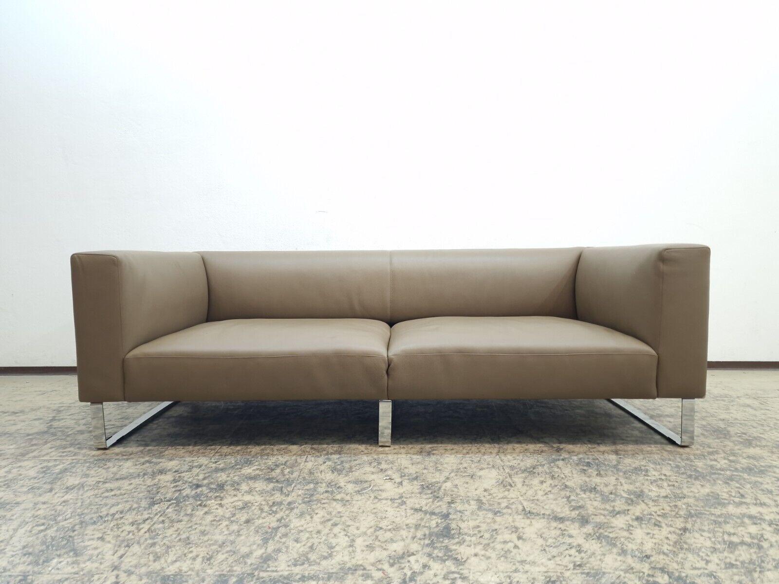 Walter Knoll Sofa Couch Sofa Jaan Living mit Chromfüßen Top Ledersofa Couch (Bauhaus)