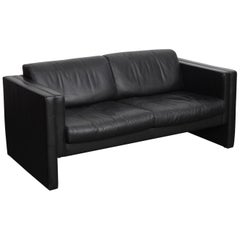 Walter Knoll Studio Line Series black leather sofa designed by Jürgen Lange