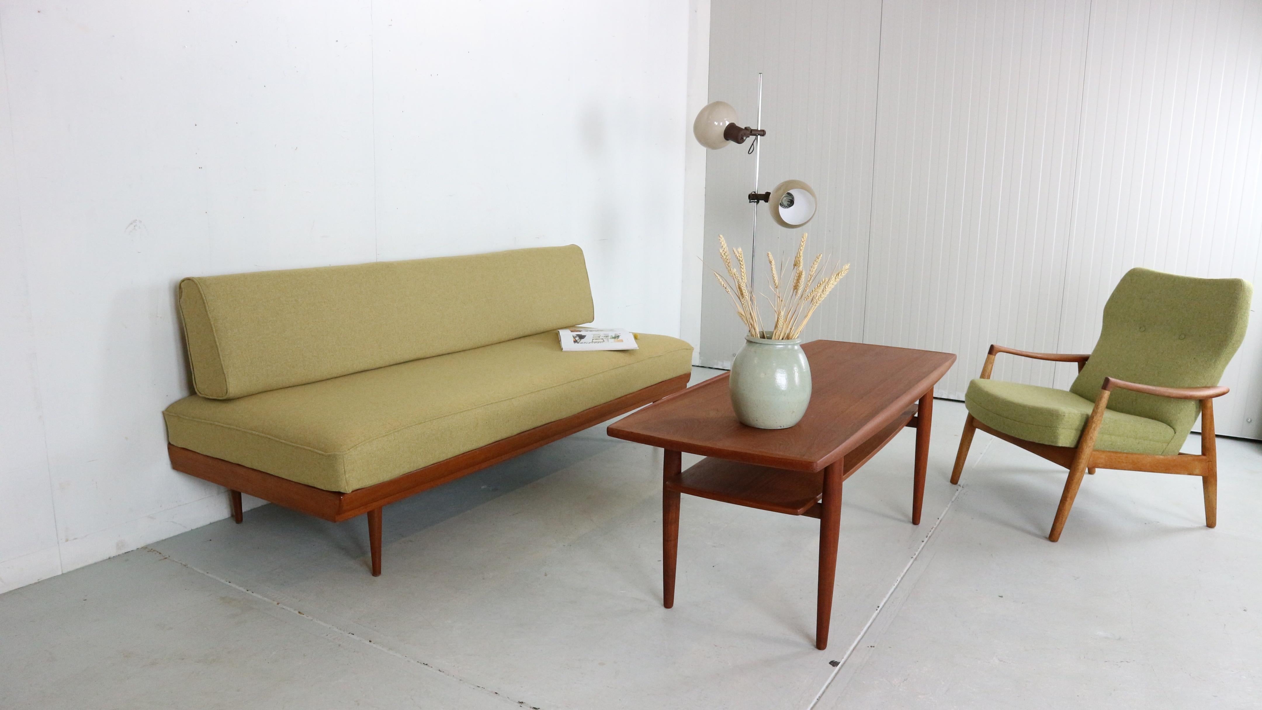 Walter Knoll Teak & Newly Upholstered Daybed/ Sofa for Knoll Antimott, 1950's 12