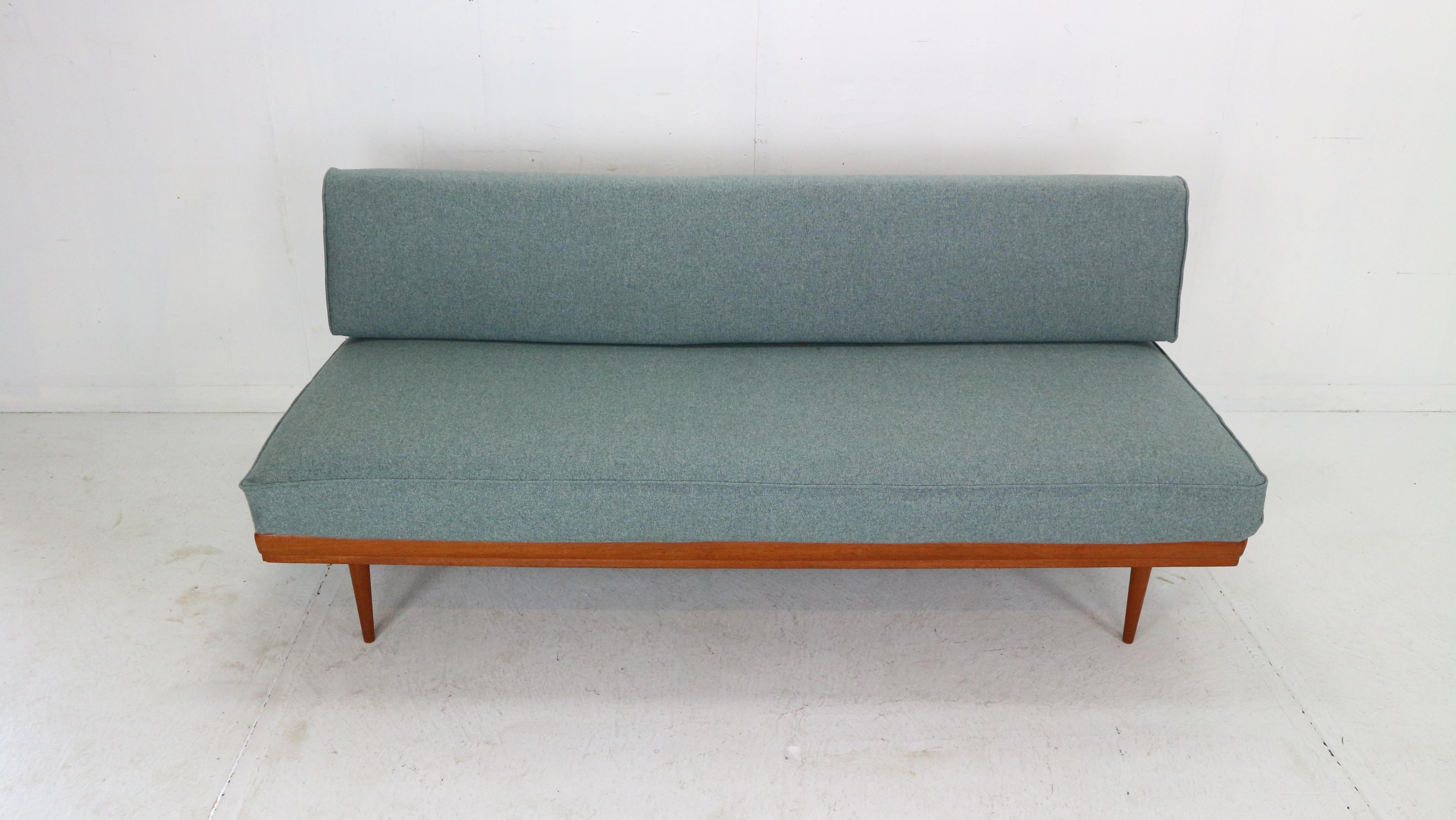 Mid-Century Modern Walter Knoll Teak & Newly Upholstered Daybed/ Sofa for Knoll Antimott, 1950's