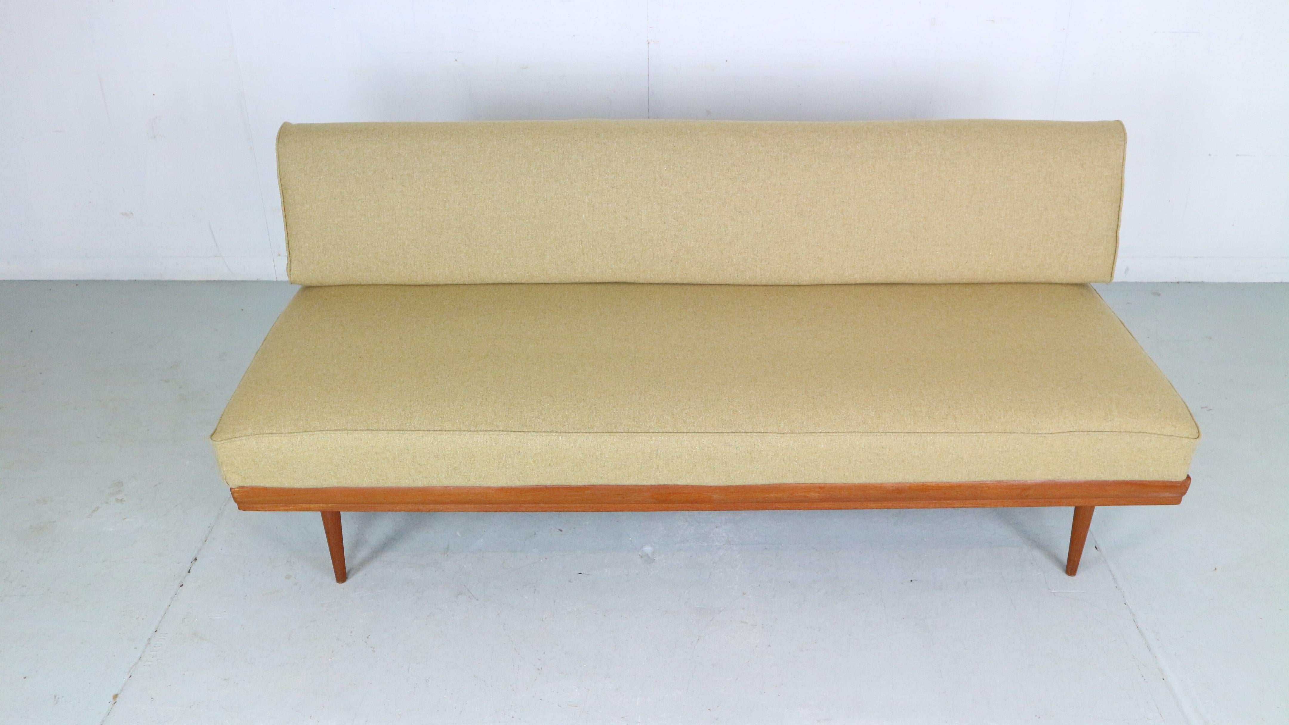 Mid-Century Modern Walter Knoll Teak & Newly Upholstered Daybed/ Sofa for Knoll Antimott, 1950's