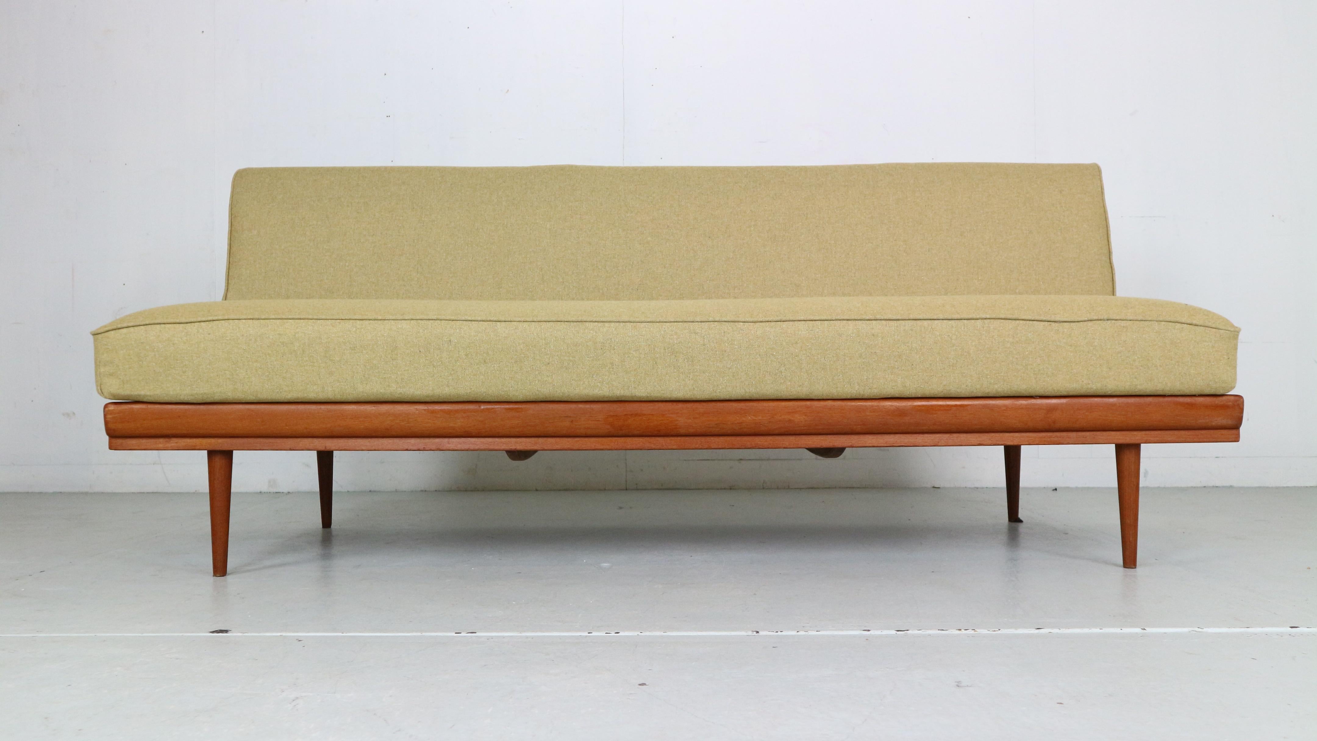 German Walter Knoll Teak & Newly Upholstered Daybed/ Sofa for Knoll Antimott, 1950's