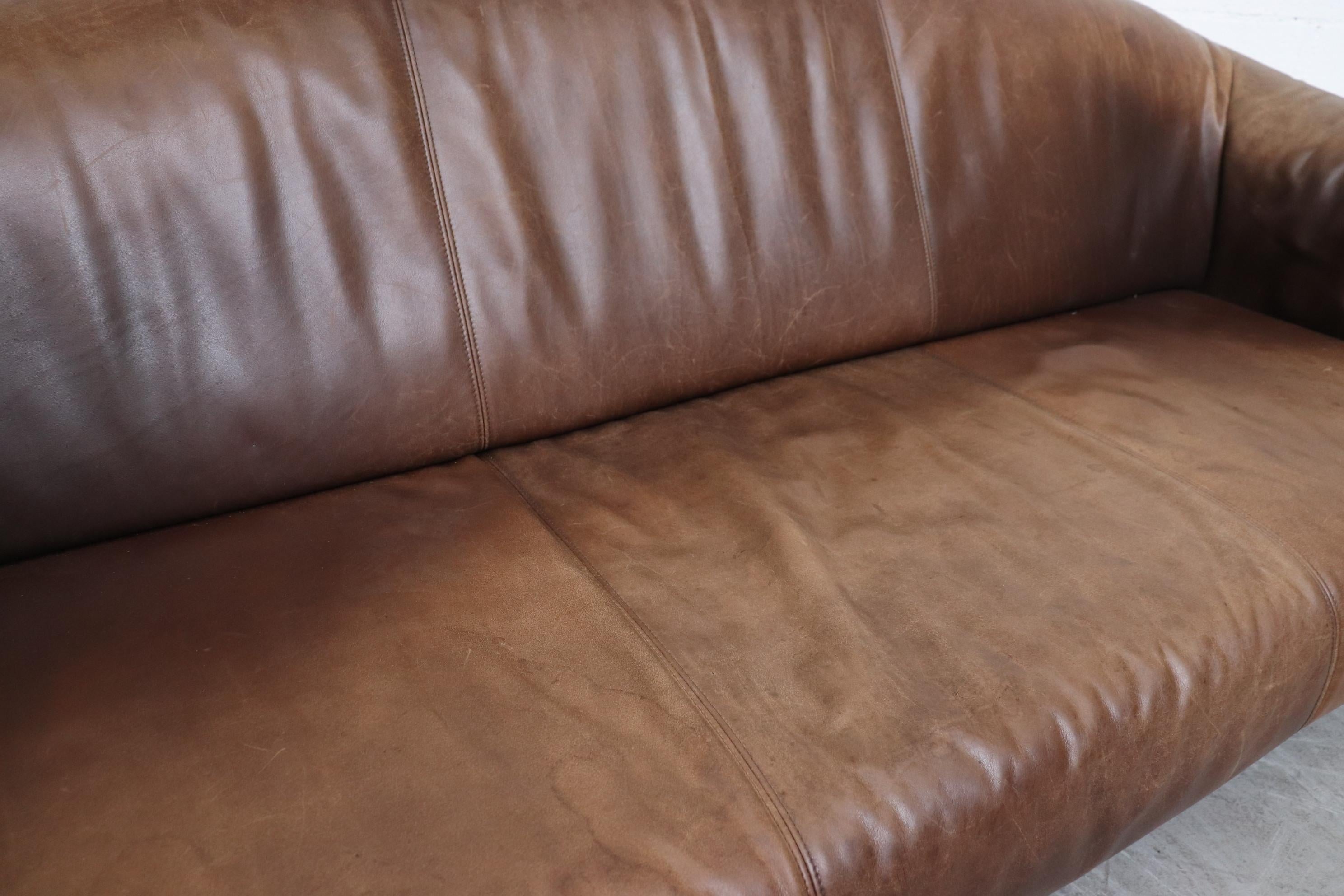 Walter Knoll Thick Brown Leather 3-Seat Sofa 4