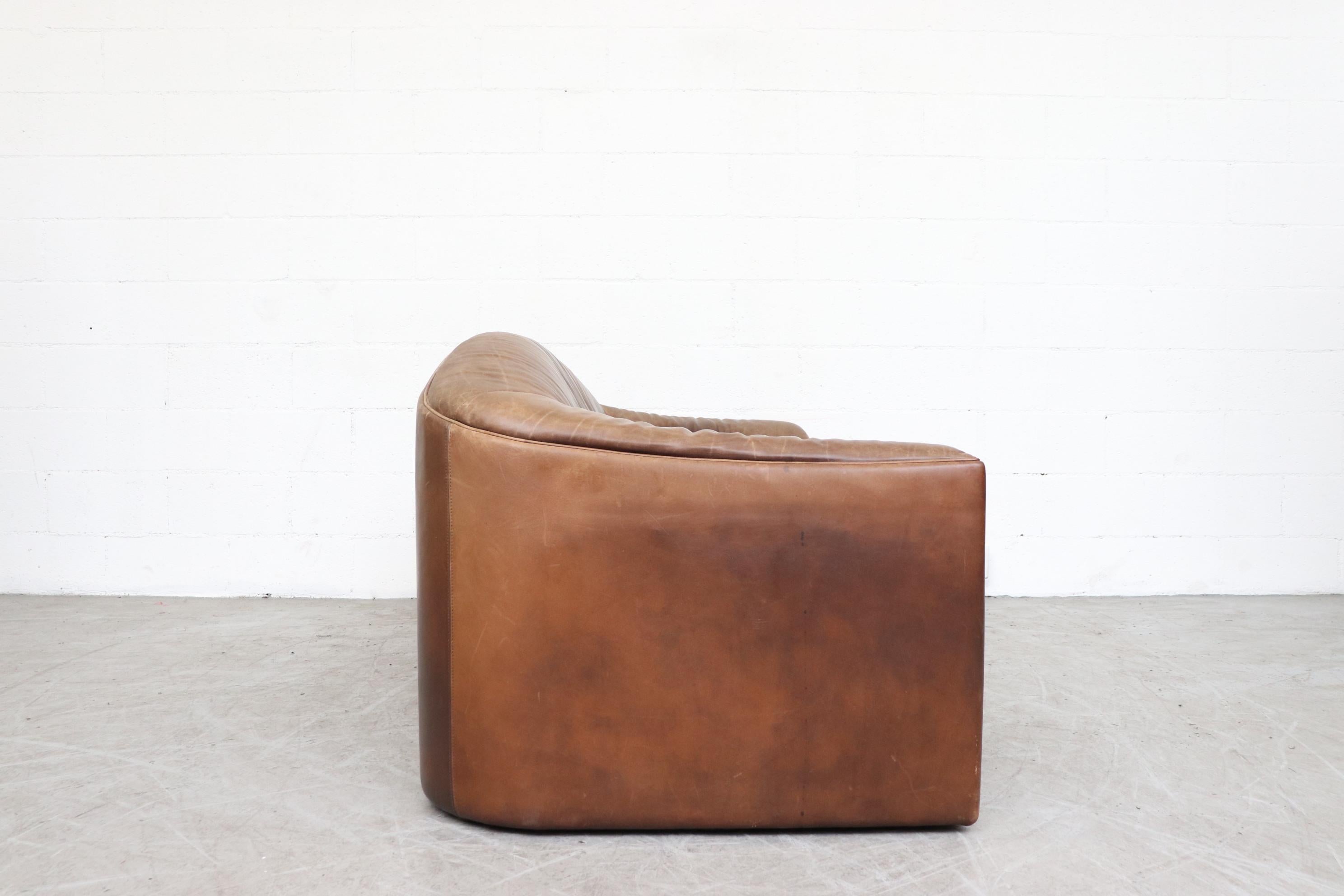 Mid-Century Modern Walter Knoll Thick Brown Leather 3-Seat Sofa