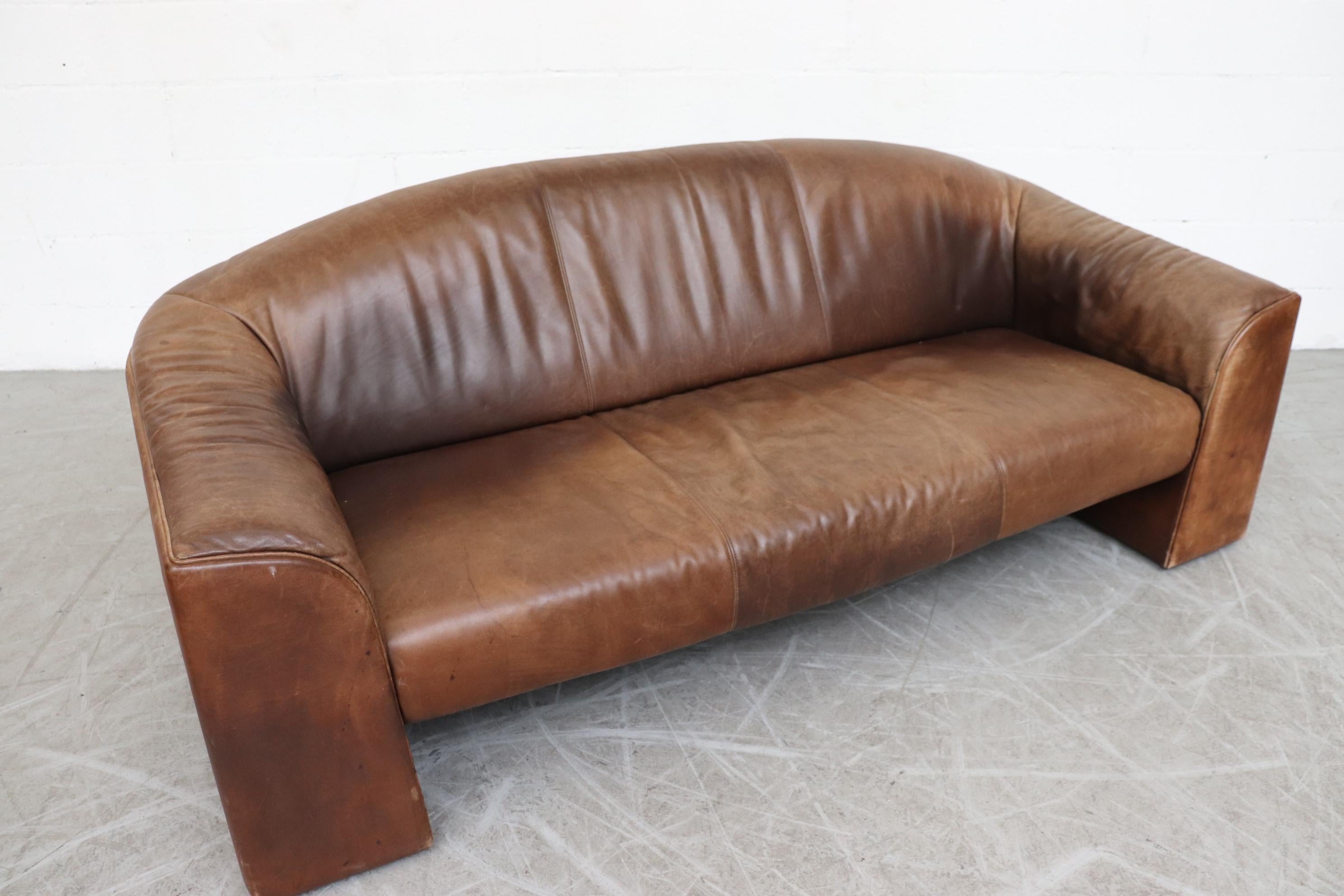 Walter Knoll Thick Brown Leather 3-Seat Sofa In Good Condition In Los Angeles, CA