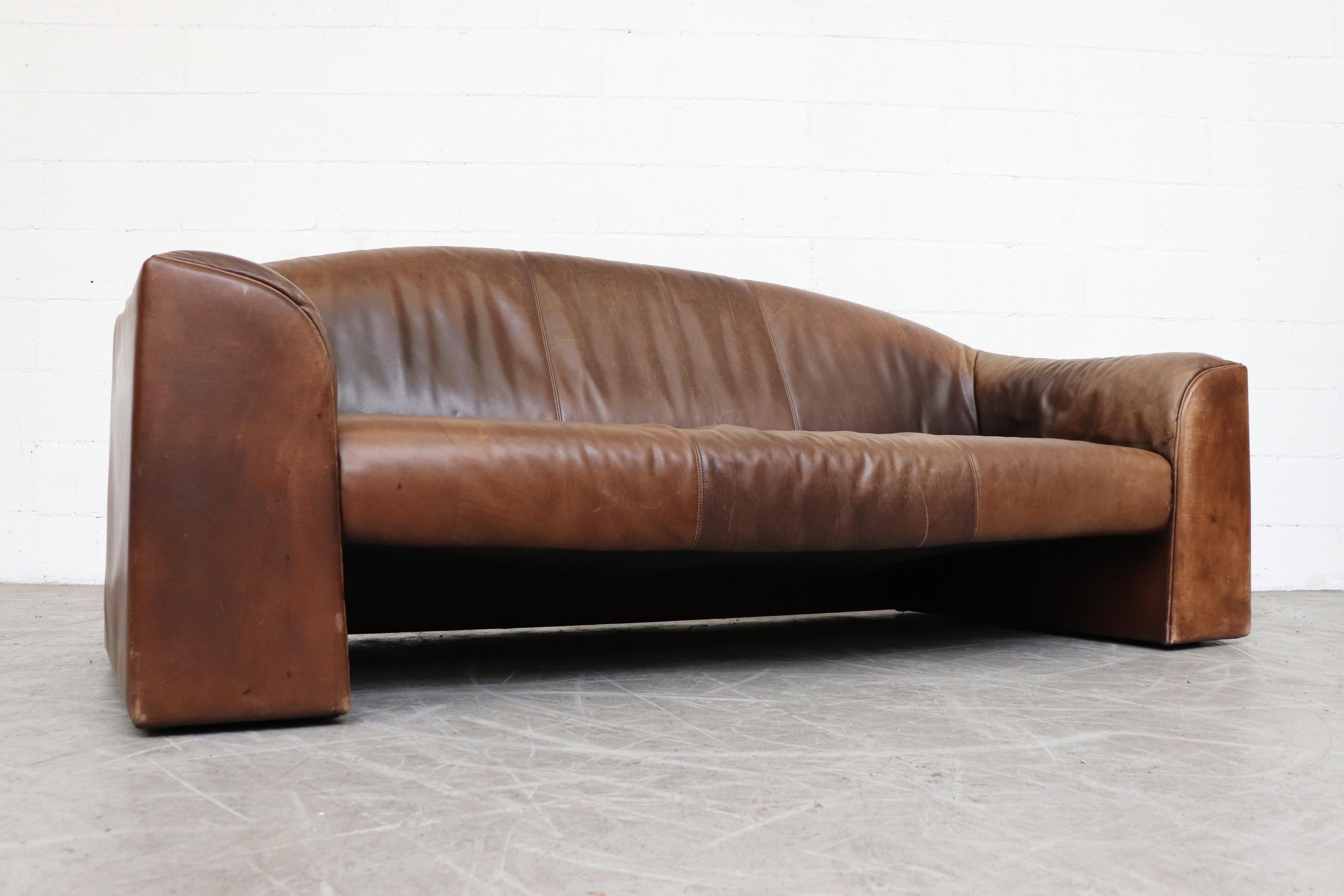 Late 20th Century Walter Knoll Thick Brown Leather 3-Seat Sofa