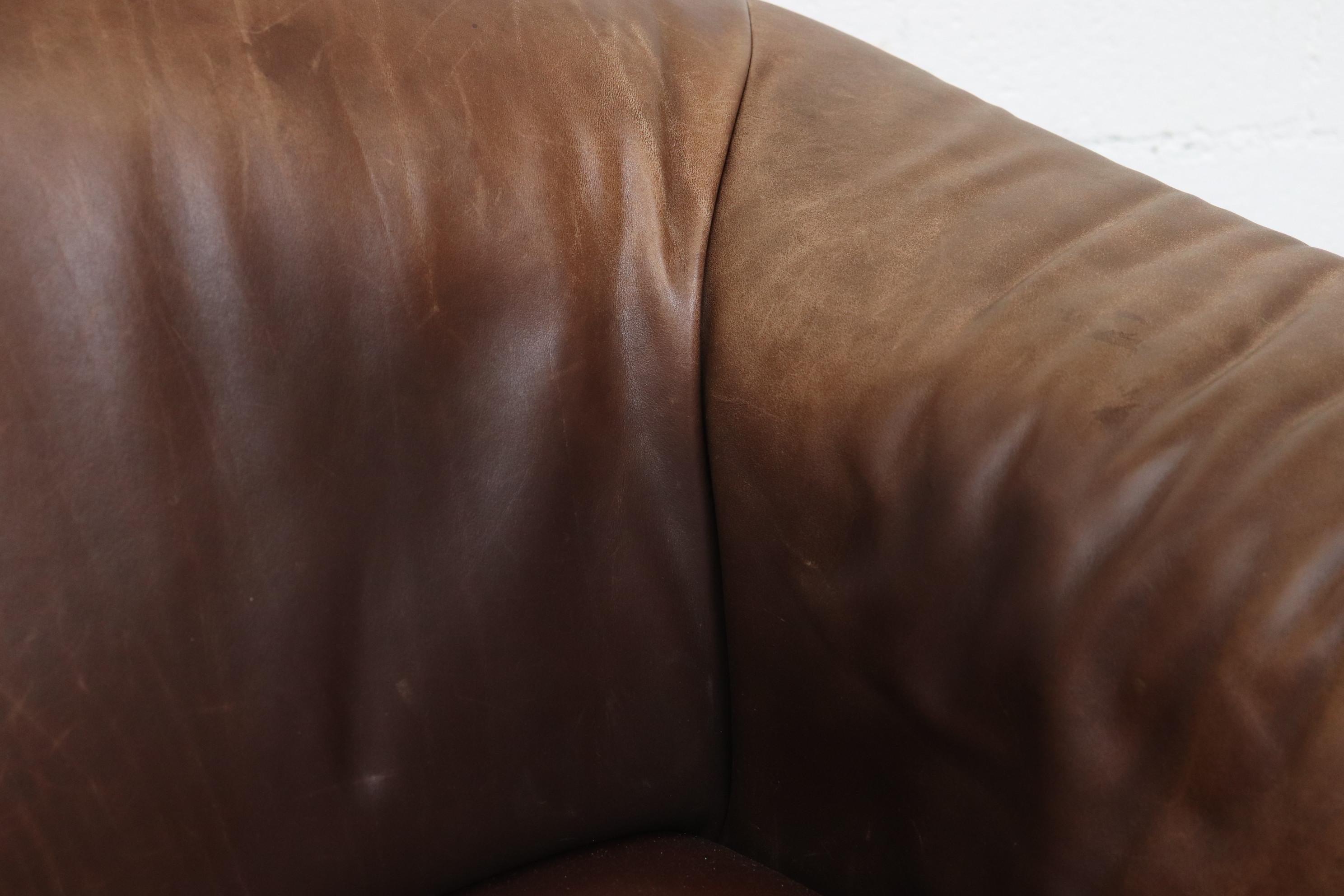 Walter Knoll Thick Brown Leather 3-Seat Sofa 3