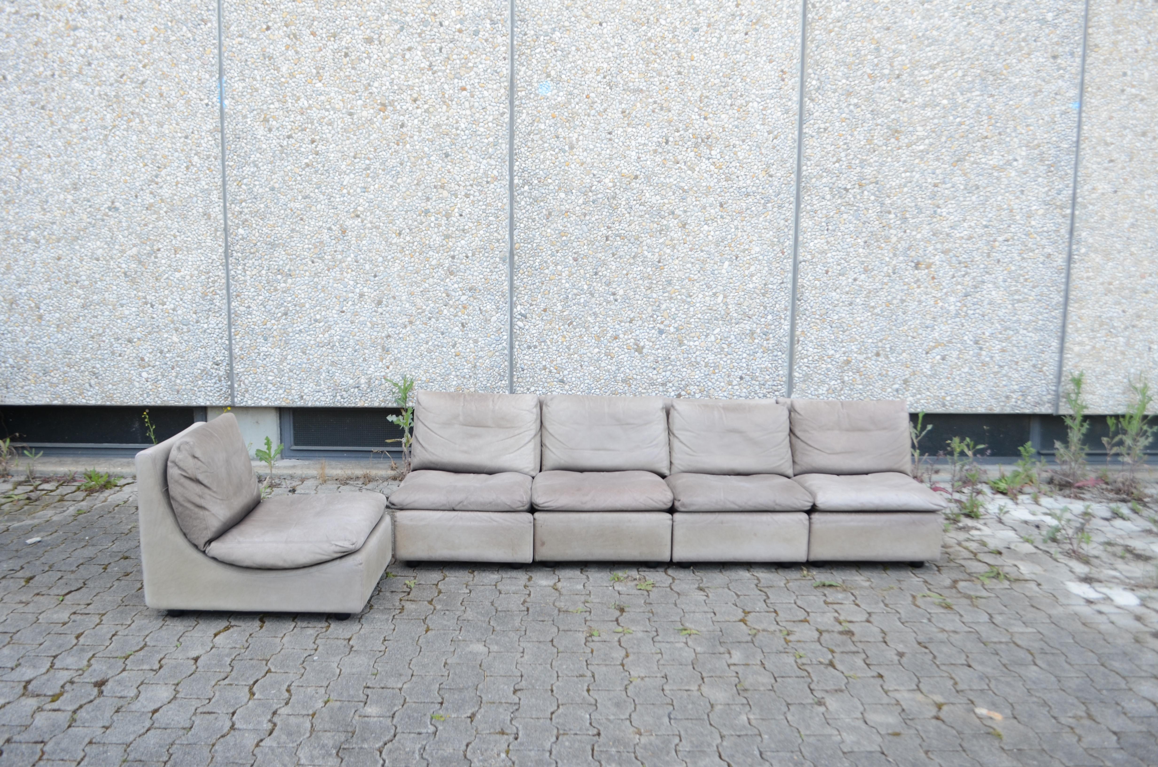 Cuir Fauteuil de salon modulaire gris Buffallo de Walter Knoll, Allemagne, 1970 en vente