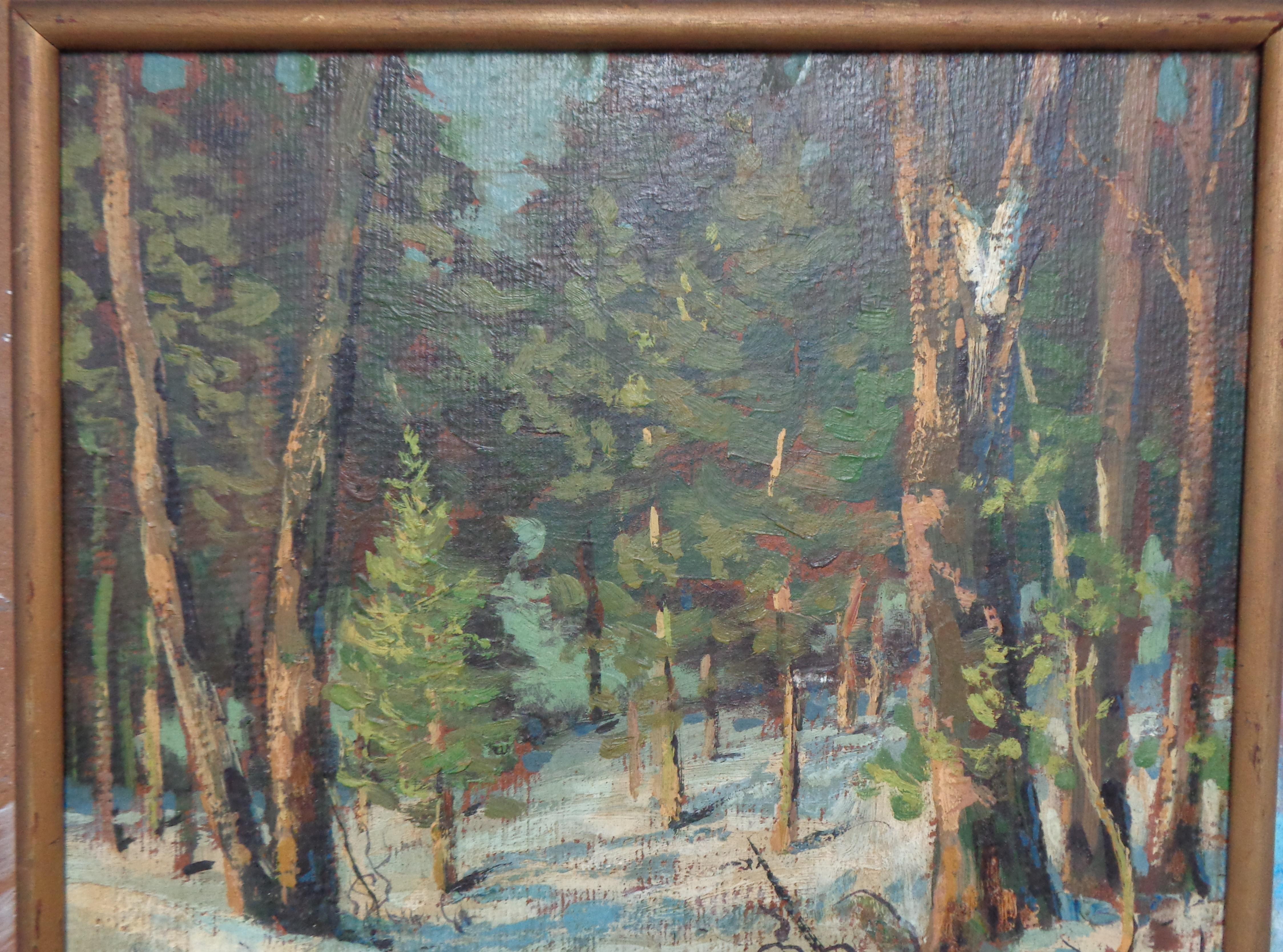 Impressionista americano Scena di neve Pittura ad olio Walter Koeniger in vendita 1