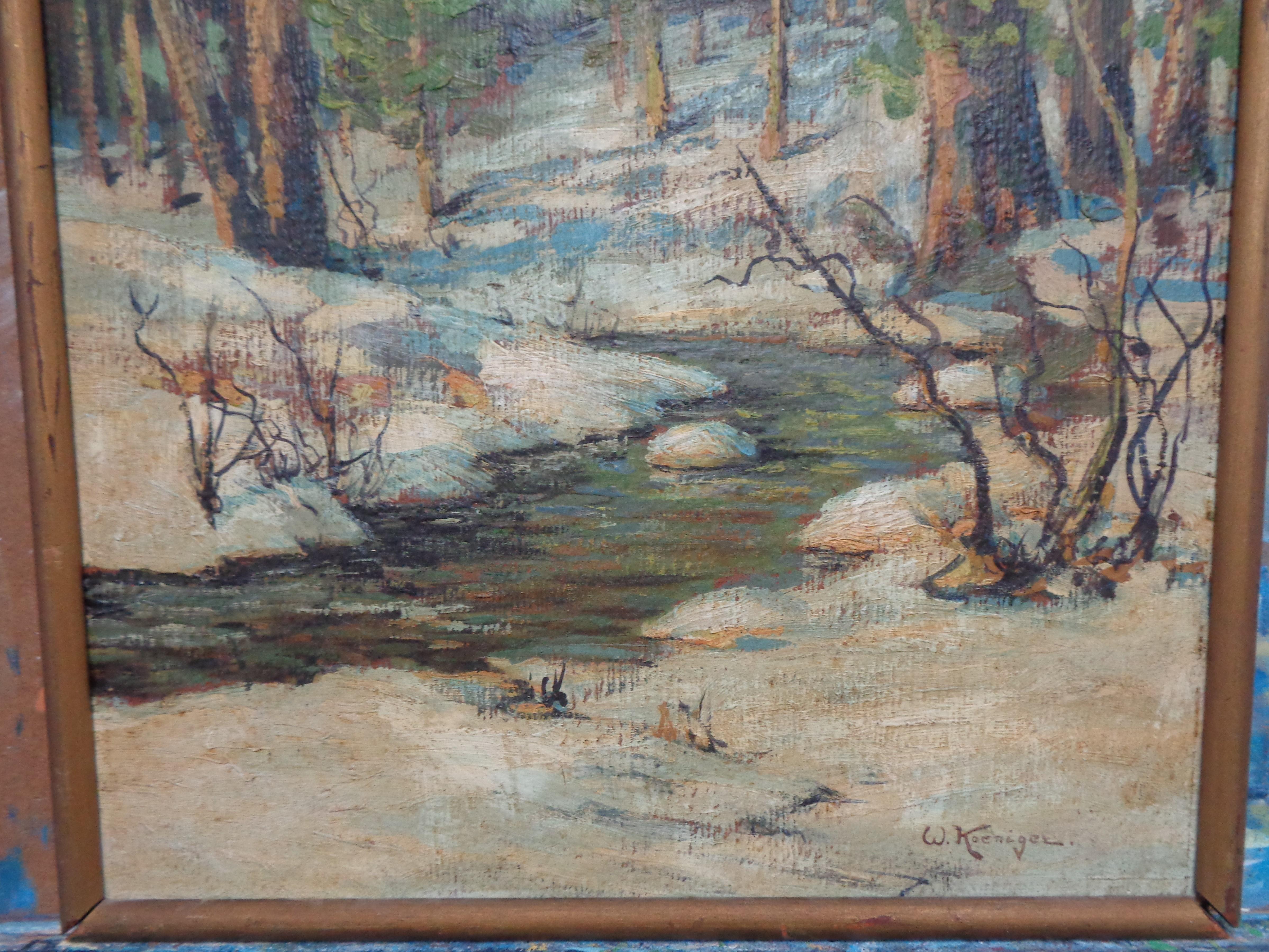 American Impressionist Snow Scene Oil painting Walter Koeniger im Angebot 2