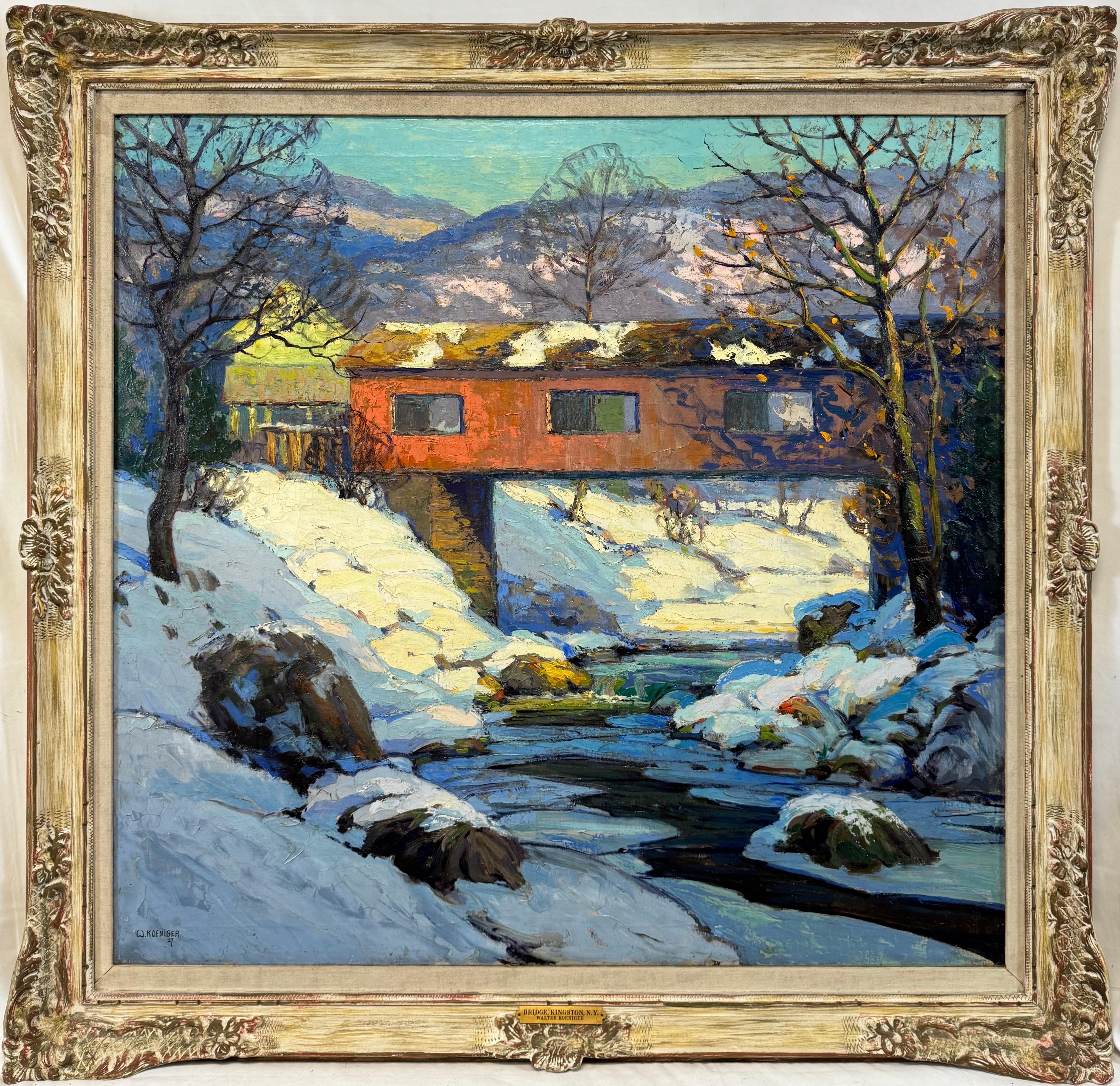 "Gedeckte Brücke, Kingston, NY, 1927" von Walter Koeniger, Verschneite Winterlandschaft
