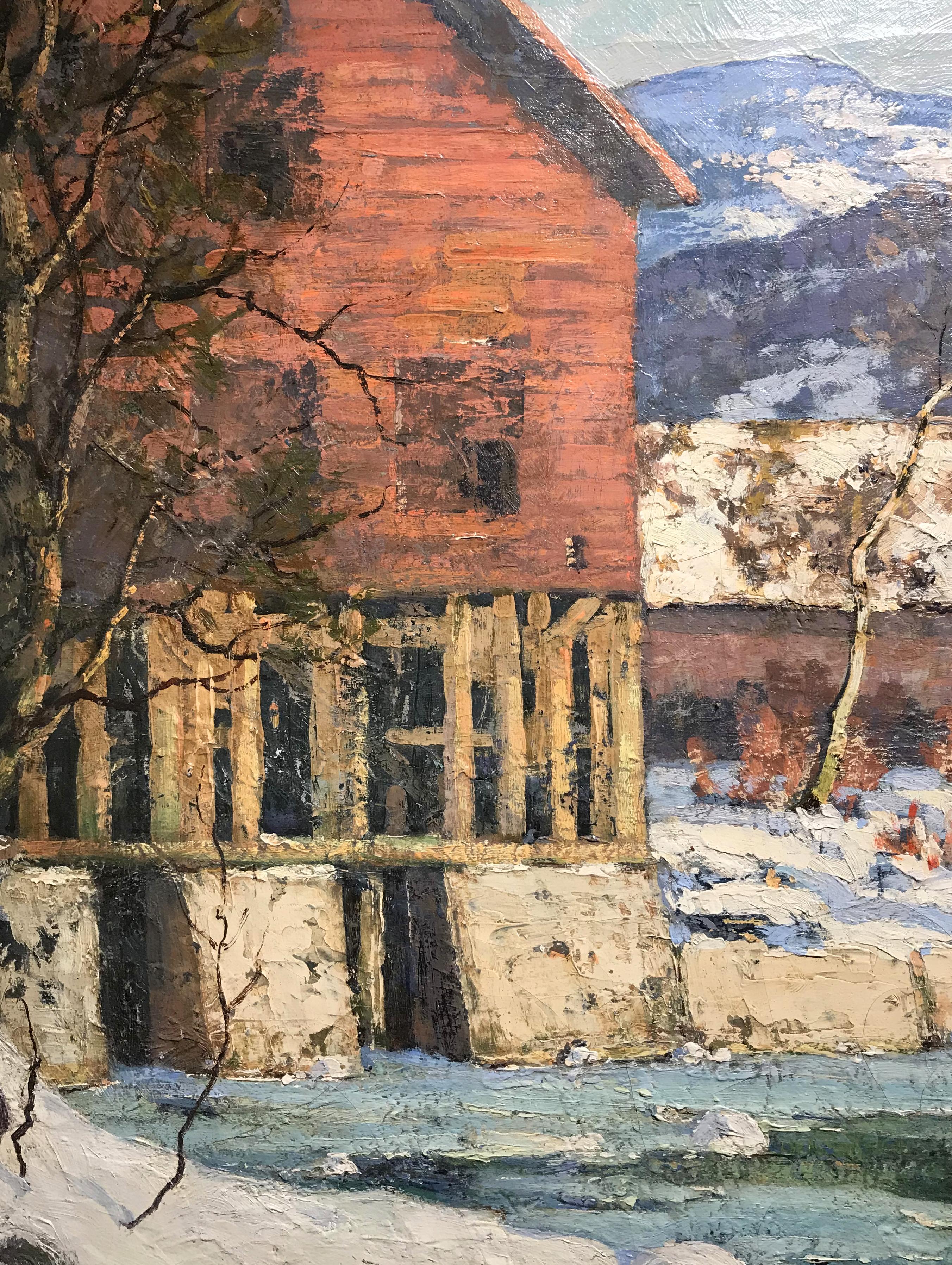 Moulin d'hiver - Impressionnisme américain Painting par Walter Koeniger