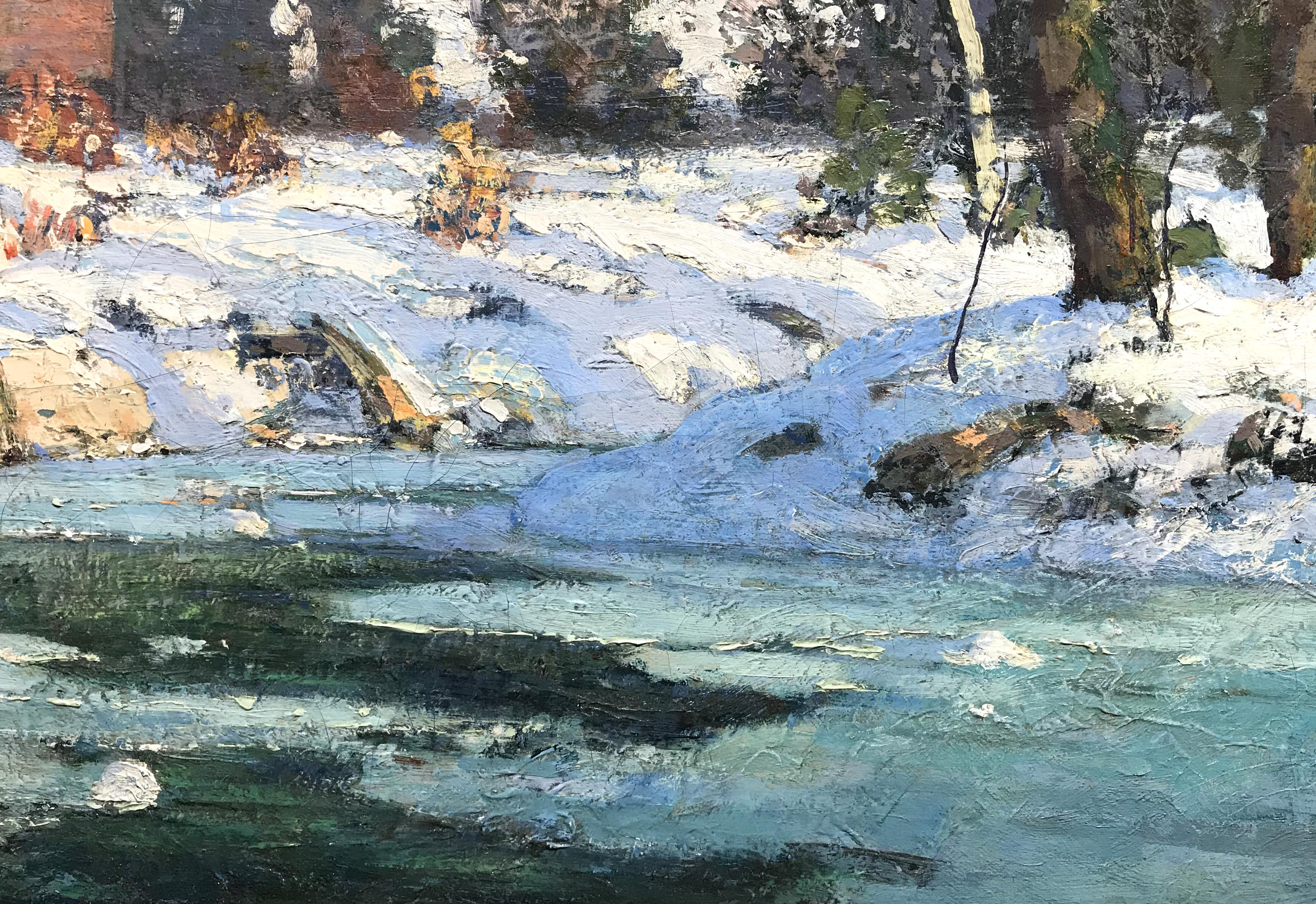 Moulin d'hiver - Marron Landscape Painting par Walter Koeniger