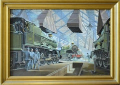 Walter Greene, "Station with Locomotives"