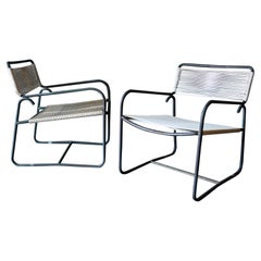 Walter Lamb Bronze and Cotton Cord Lounge Chairs, Model C-5700, ca. 1960