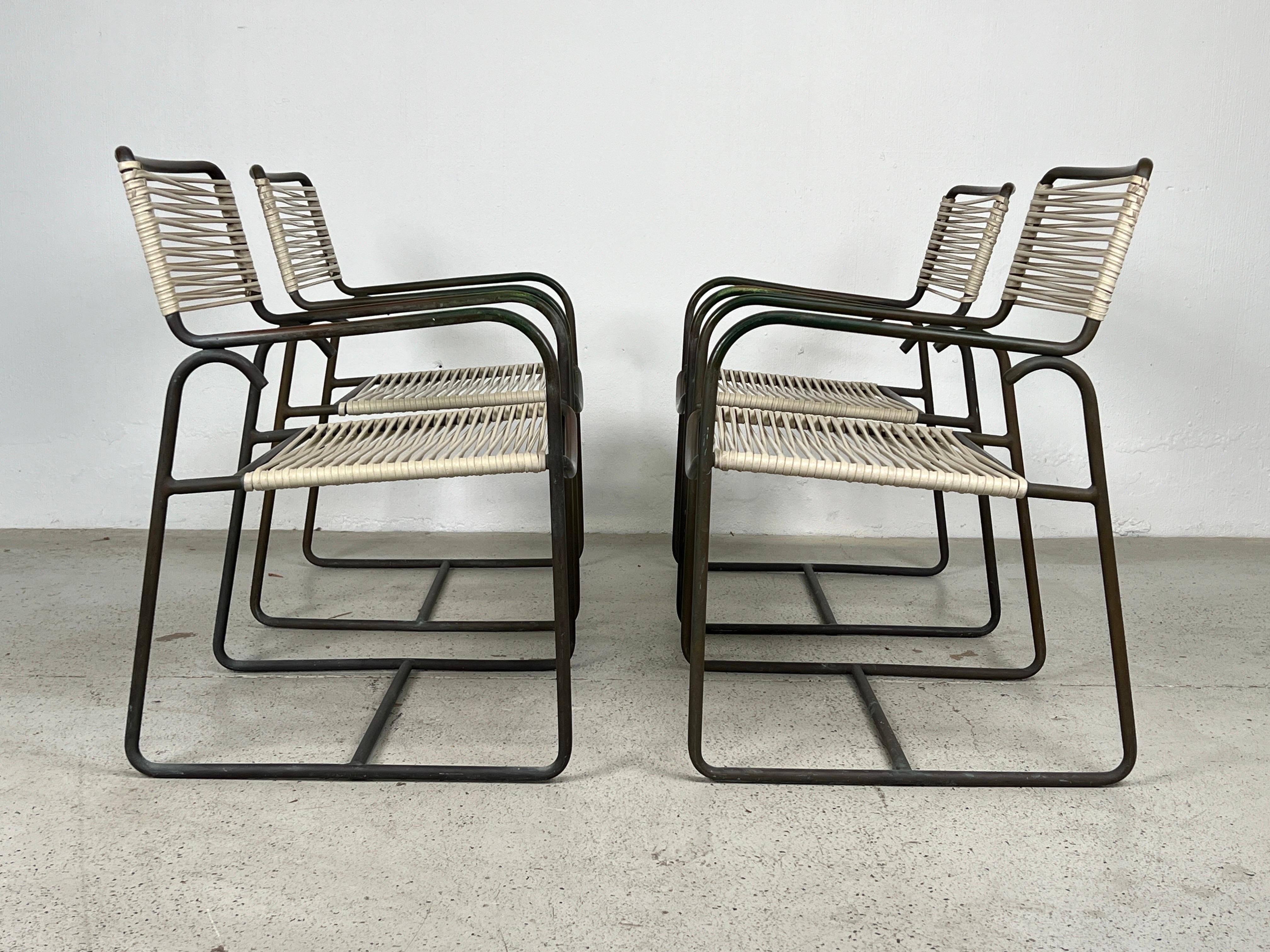Walter Lamb Bronze Pair of Tables and Four Chairs  For Sale 12