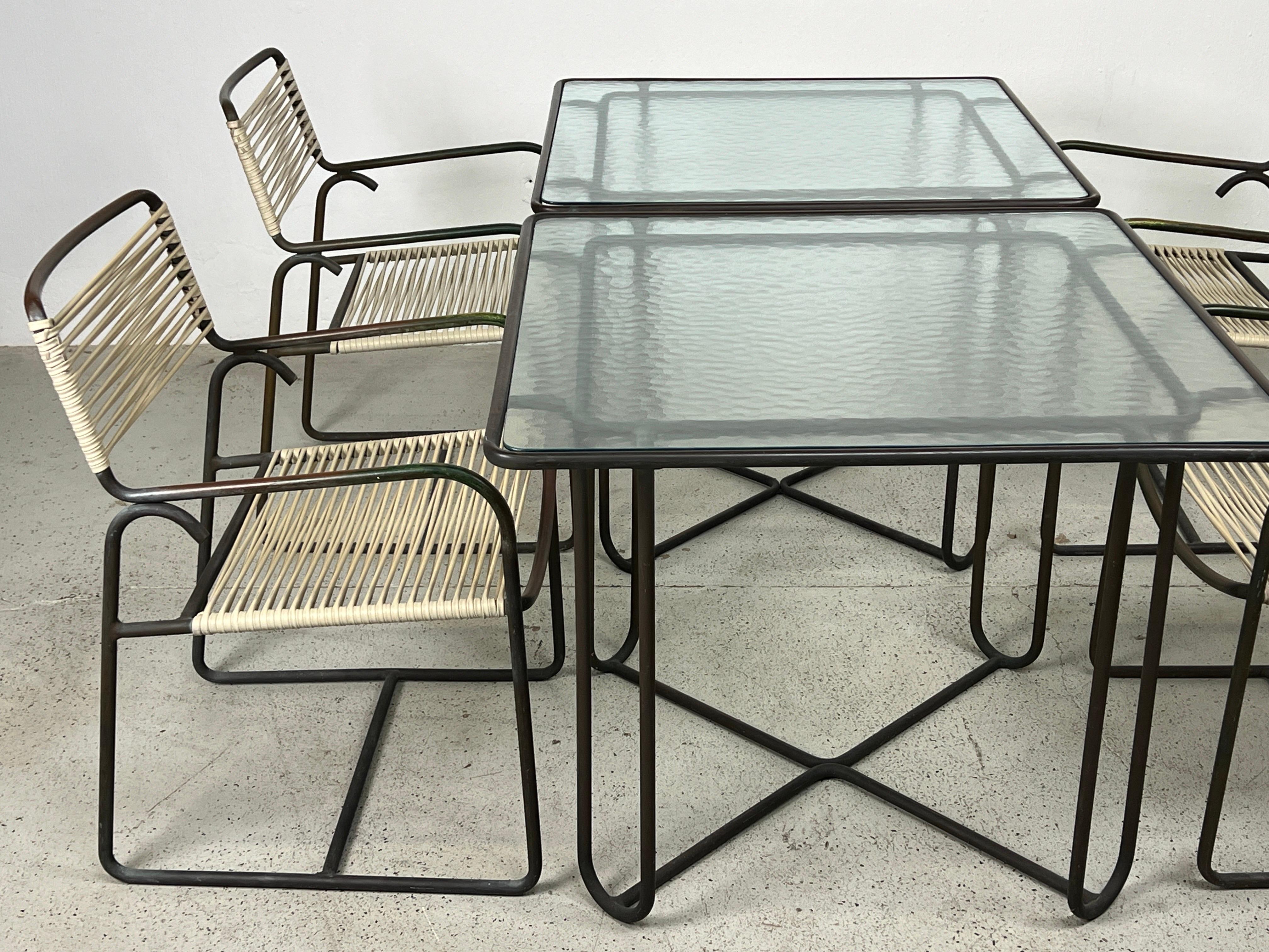 Mid-20th Century Walter Lamb Bronze Pair of Tables and Four Chairs  For Sale