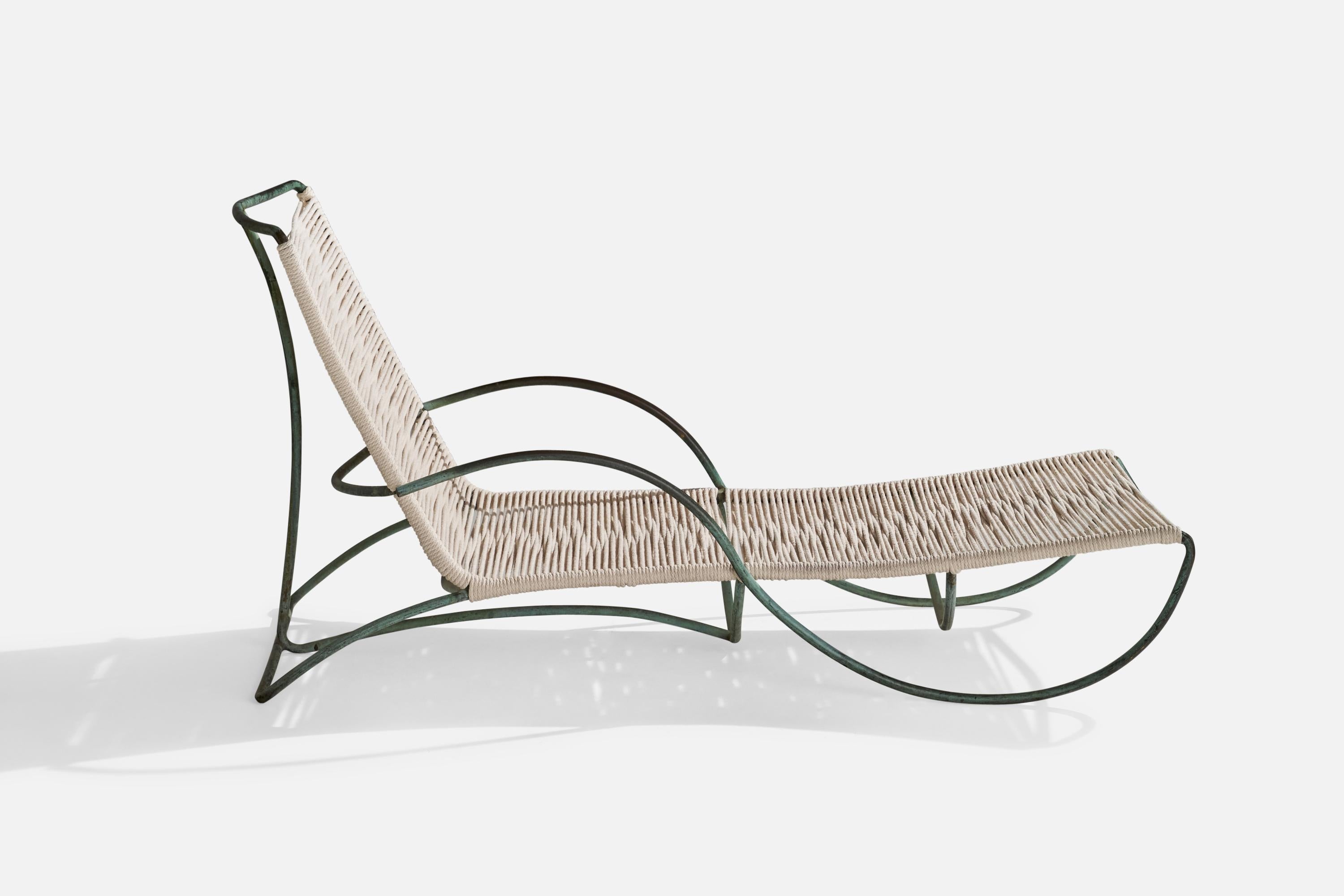 American Walter Lamb, Chaise Longue, Bronze, Fabric, USA, 1955 For Sale