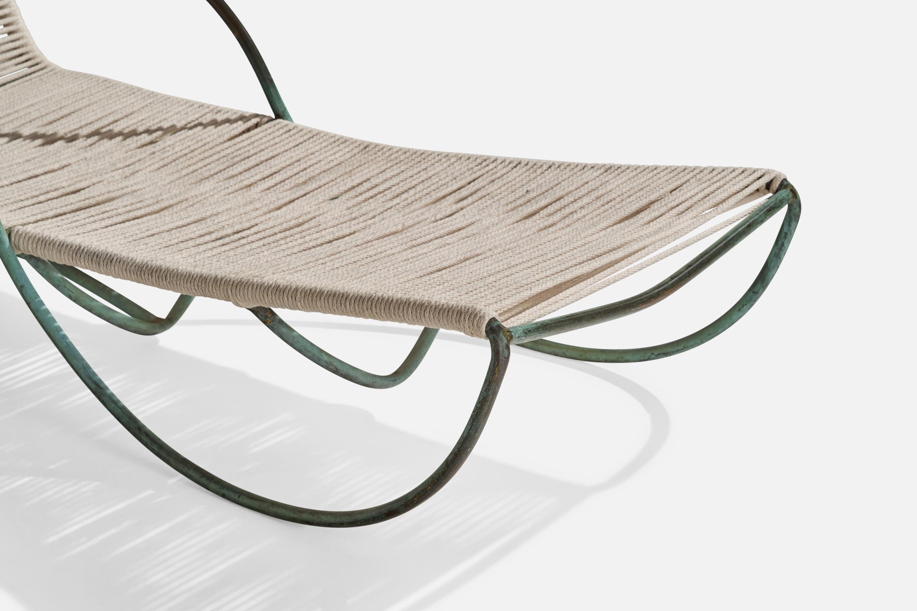 Mid-20th Century Walter Lamb, Chaise Longue, Bronze, Fabric, USA, 1955 For Sale