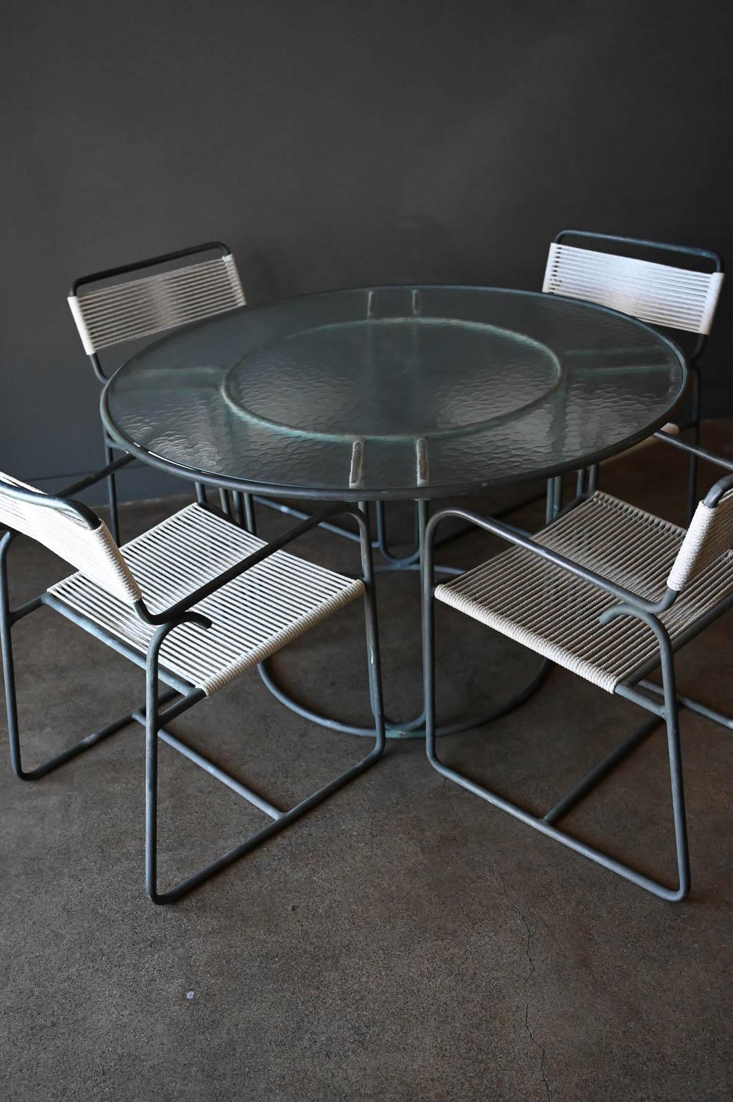 Mid-Century Modern Walter Lamb for Brown Jordan Bronze Dining Set with 4 Armchairs, circa 1955