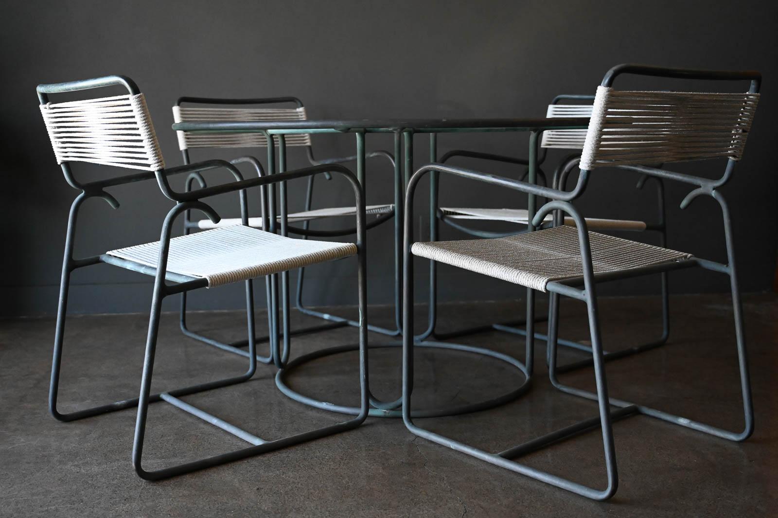 American Walter Lamb for Brown Jordan Bronze Dining Set with 4 Armchairs, circa 1955