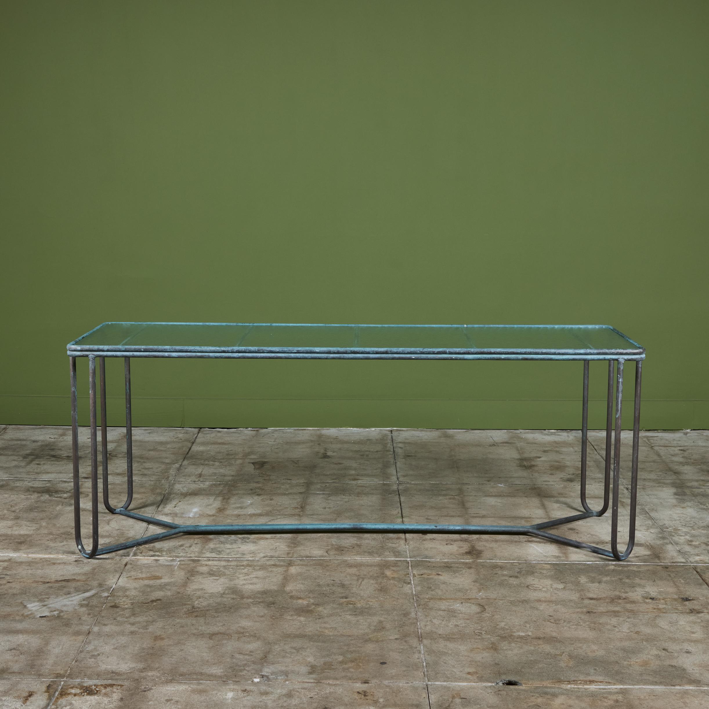 Walter Lamb for Brown Jordan Bronze Patio Console Table In Excellent Condition In Los Angeles, CA
