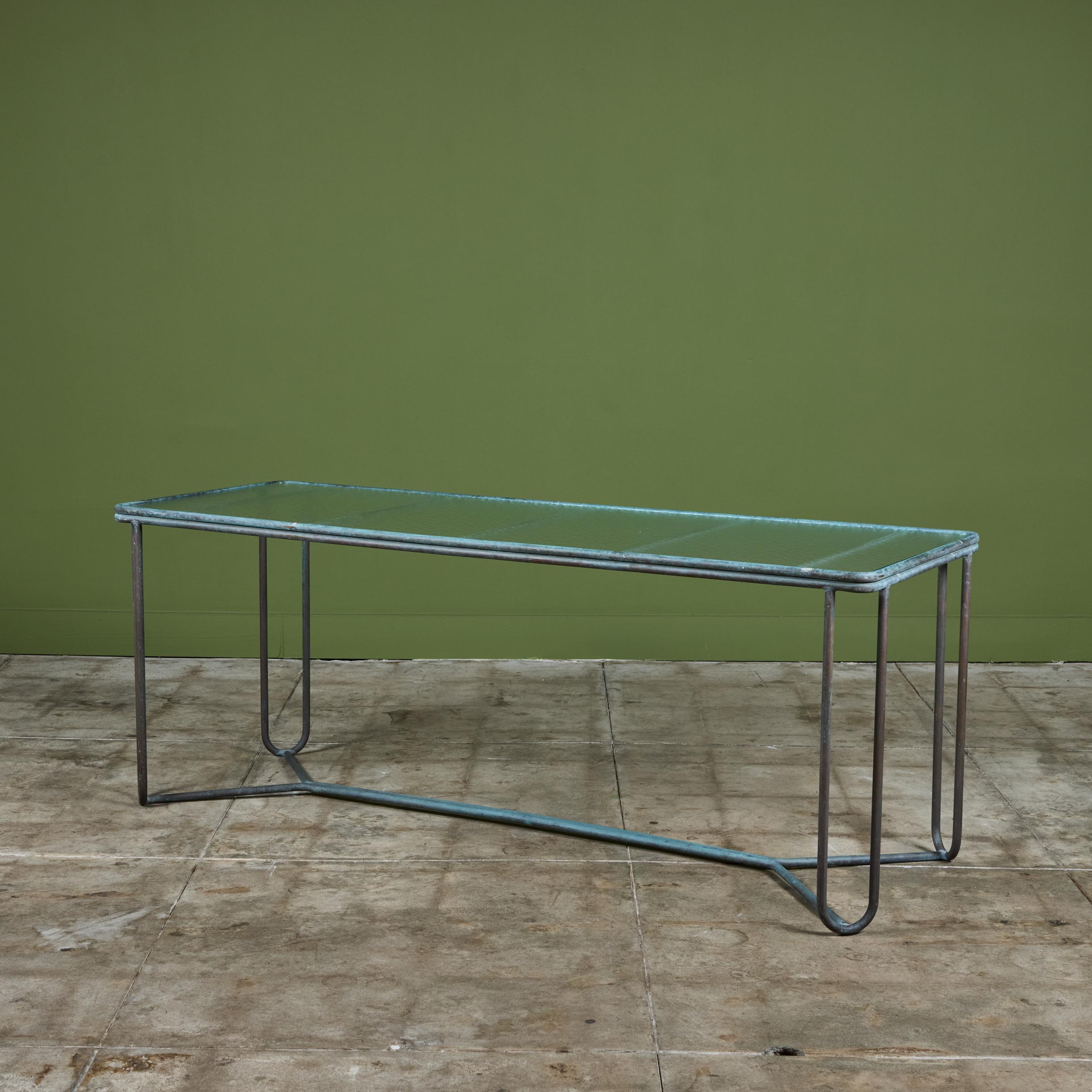 Glass Walter Lamb for Brown Jordan Bronze Patio Console Table