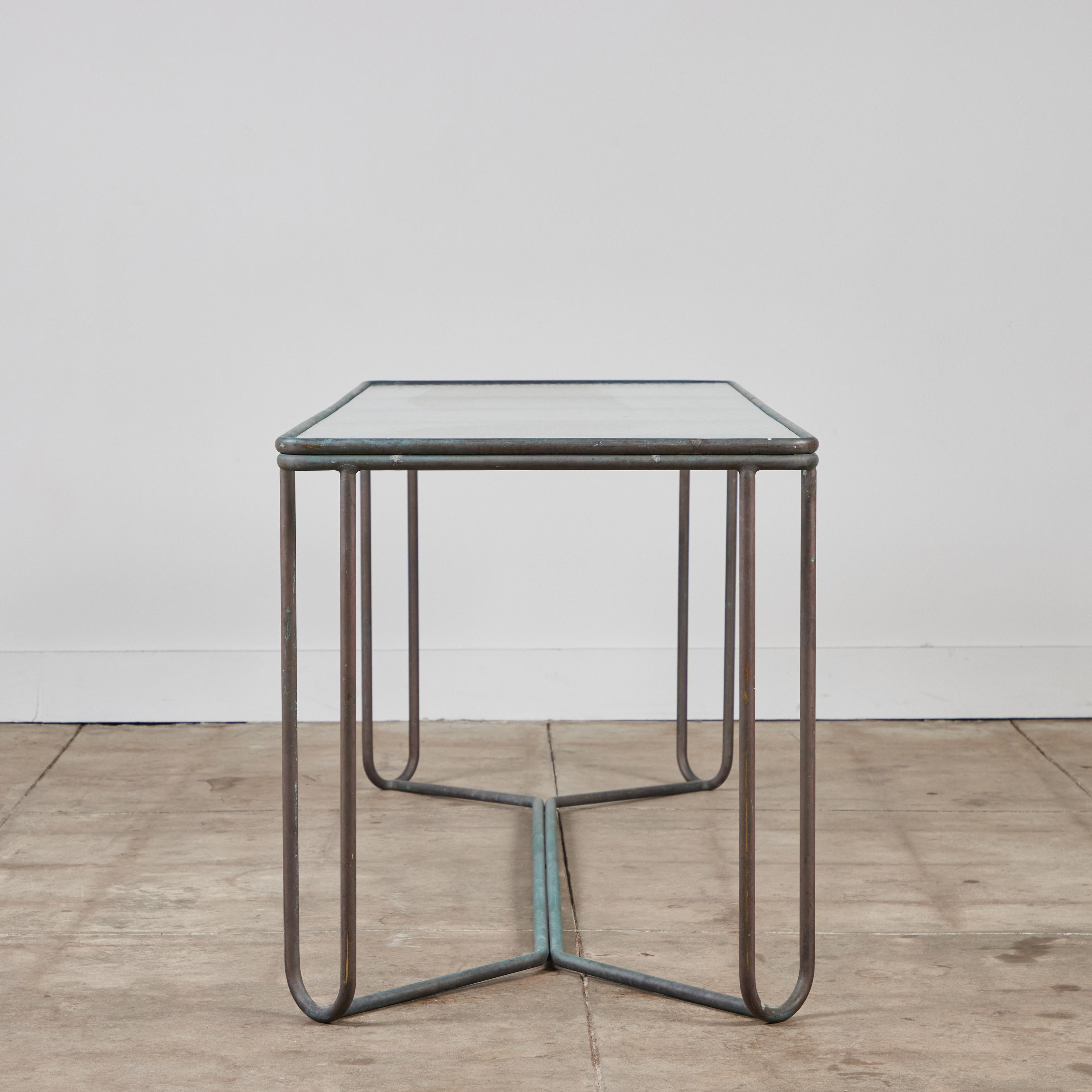 Patinated Walter Lamb for Brown Jordan Bronze Patio Console Table For Sale