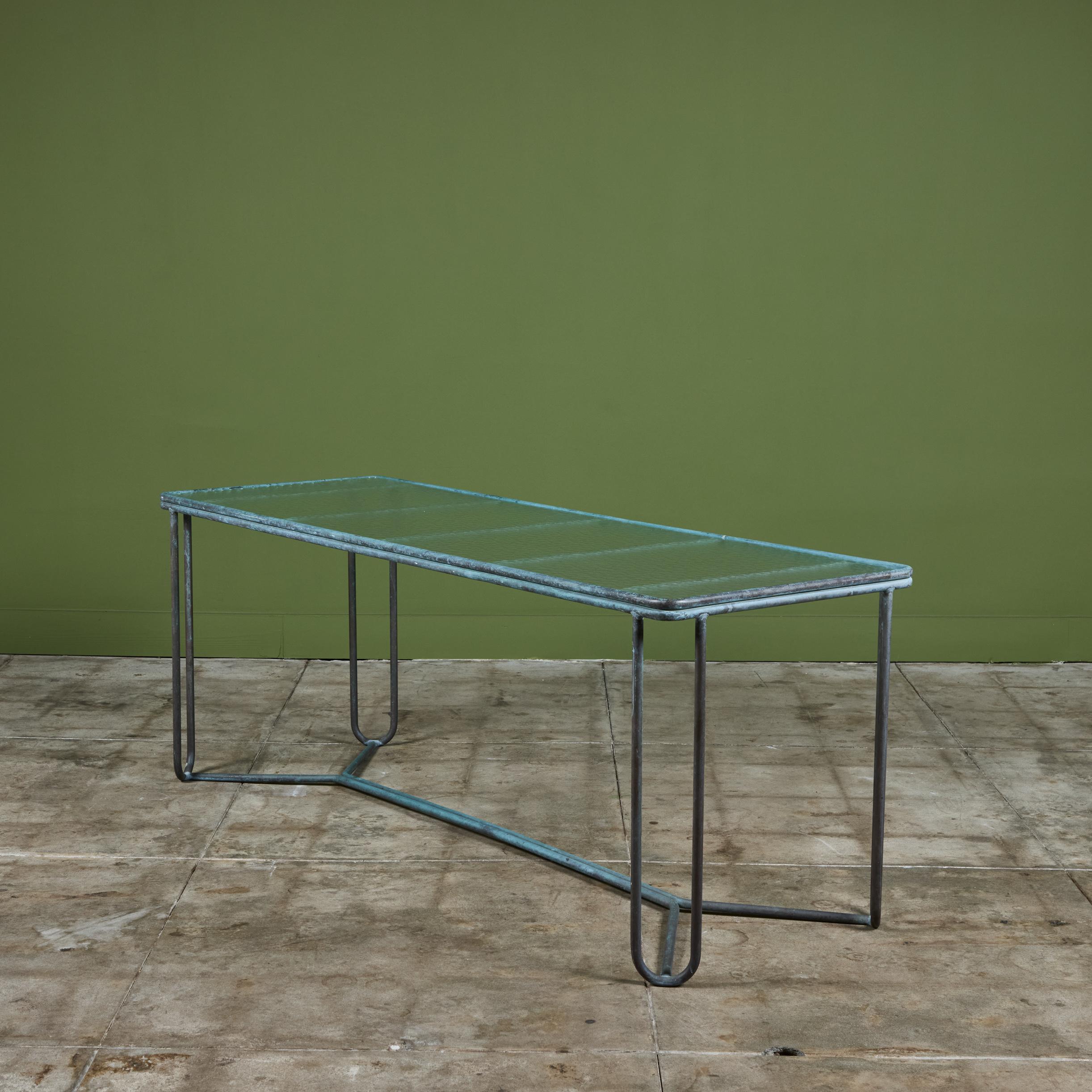 Patinated Walter Lamb for Brown Jordan Bronze Patio Console Table