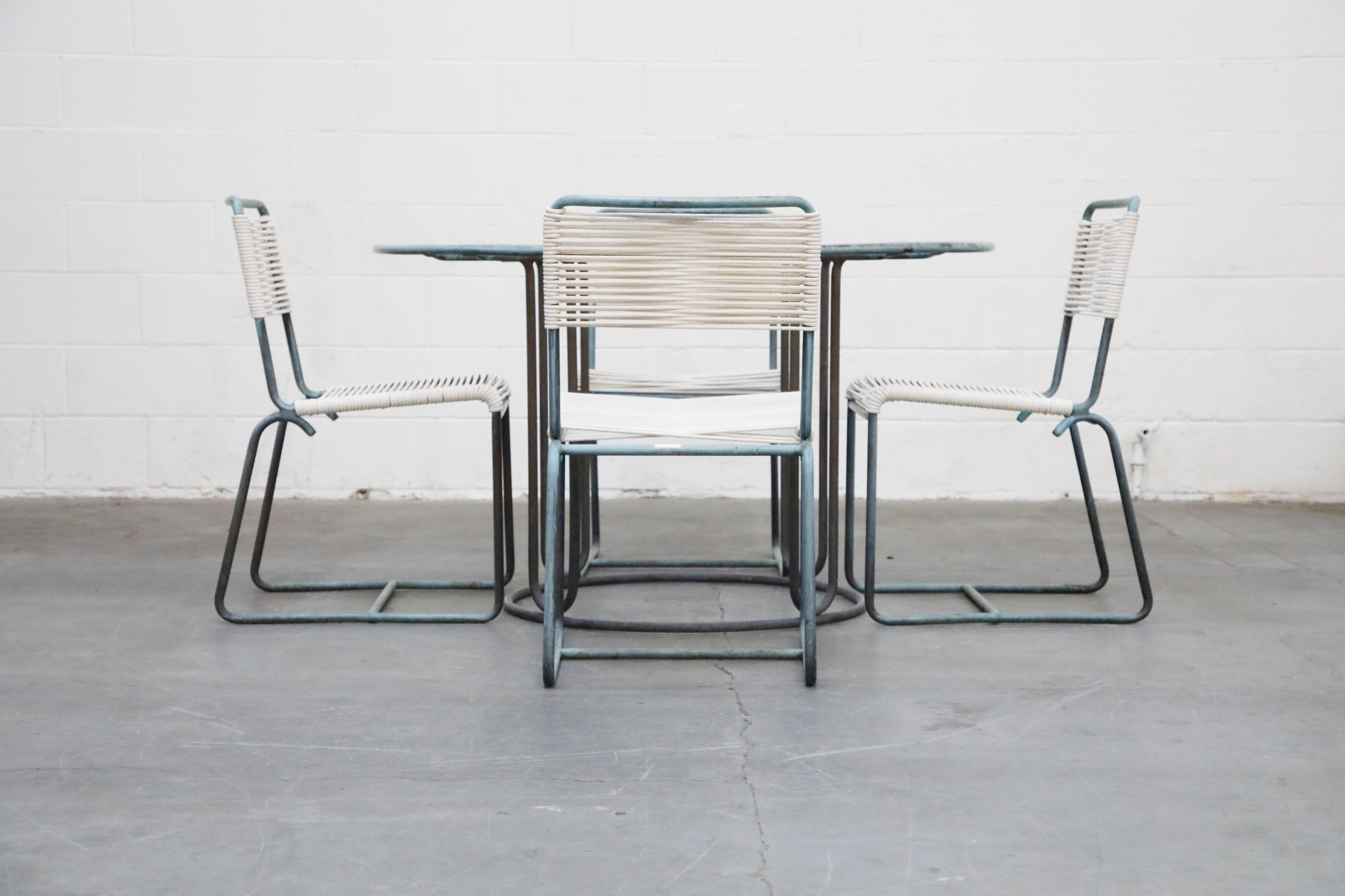 Mid-Century Modern Walter Lamb for Brown Jordan Bronze Patio Dining Set with New Cording, 1960s