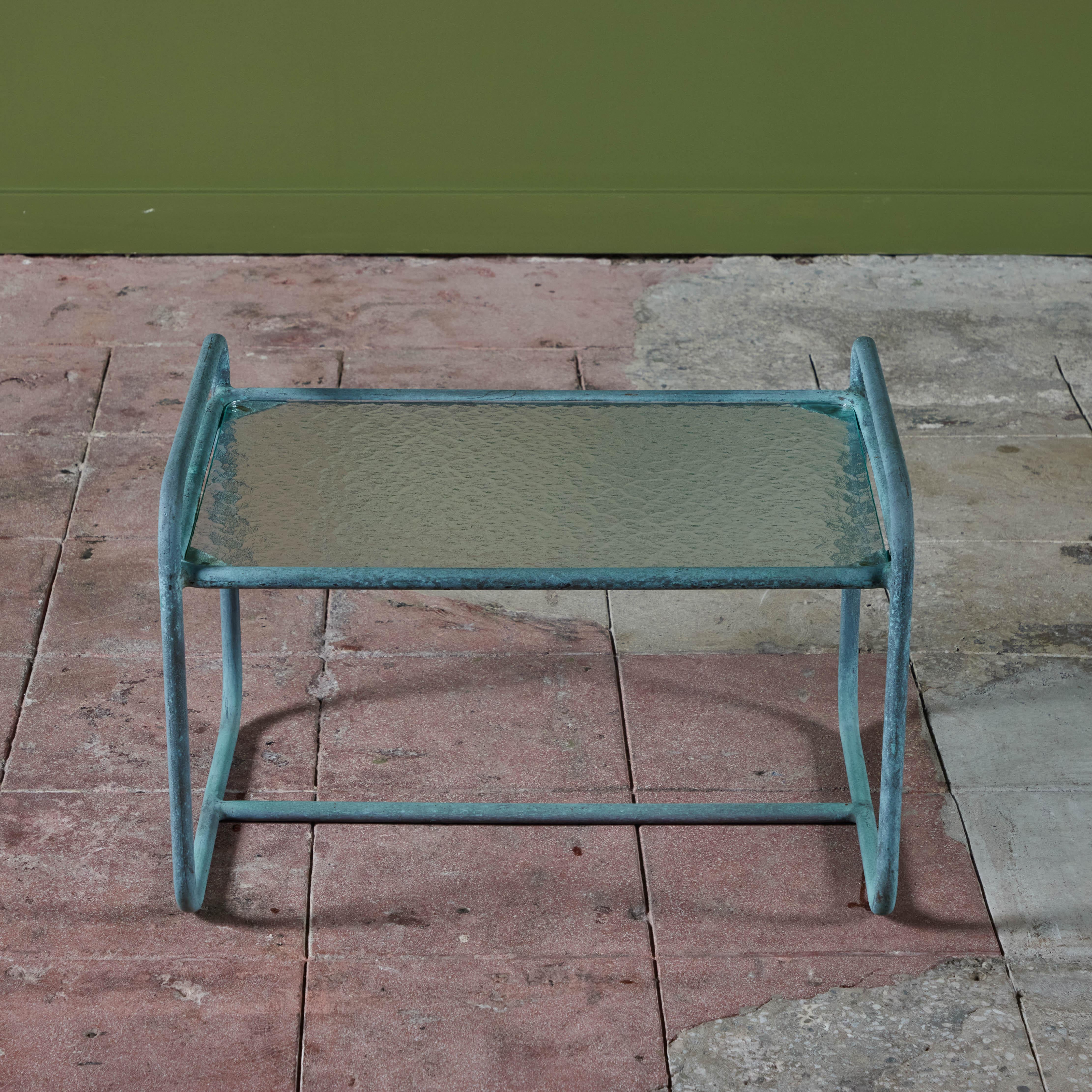 Walter Lamb for Brown Jordan Bronze Patio Side Table In Excellent Condition For Sale In Los Angeles, CA