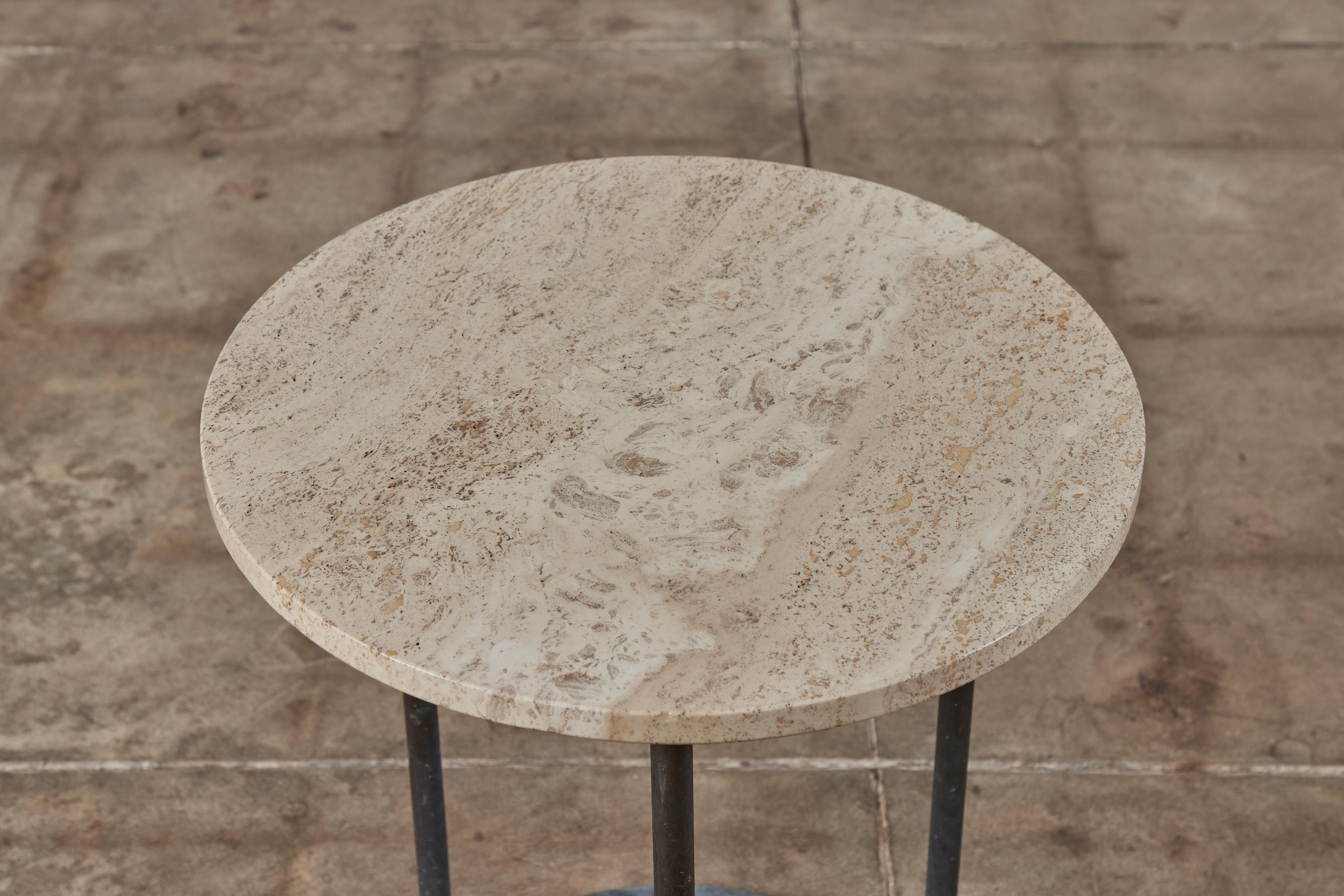 Mid-Century Modern Walter Lamb for Brown Jordan Bronze Patio Side Table with Travertine Top