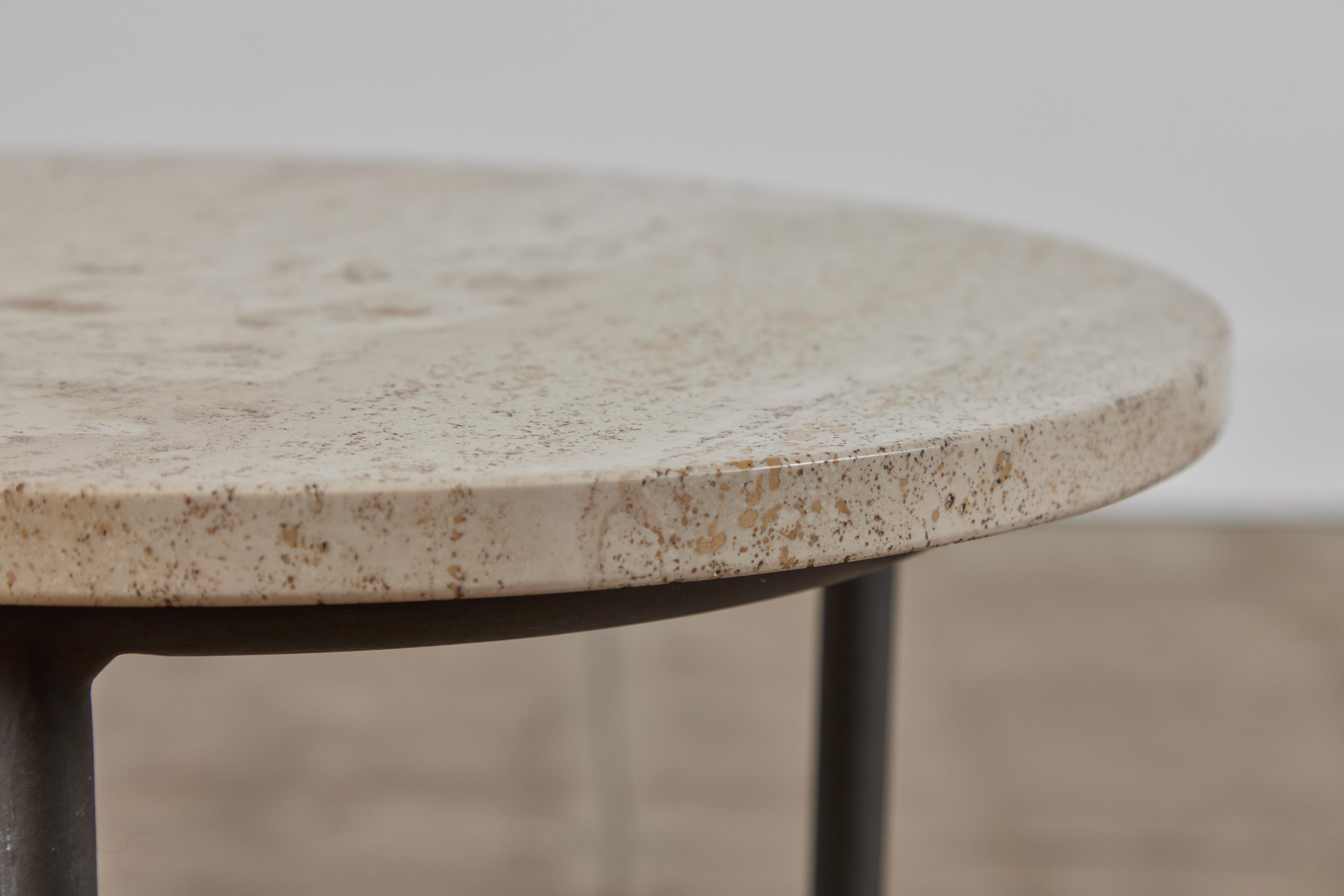 Patinated Walter Lamb for Brown Jordan Bronze Patio Side Table with Travertine Top