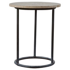Walter Lamb for Brown Jordan Bronze Patio Side Table with Travertine Top