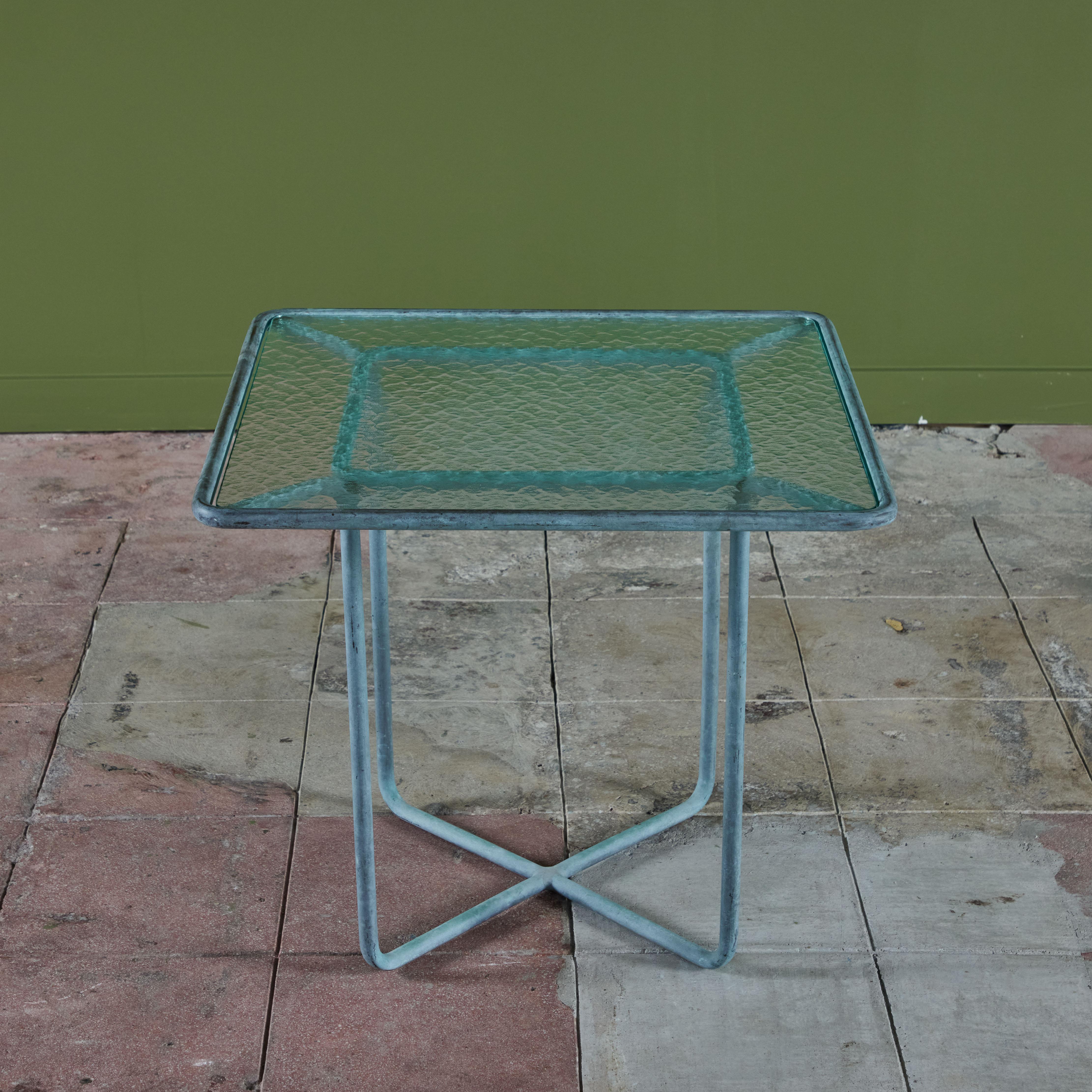 Walter Lamb for Brown Jordan Bronze Patio Square Side Table In Excellent Condition For Sale In Los Angeles, CA