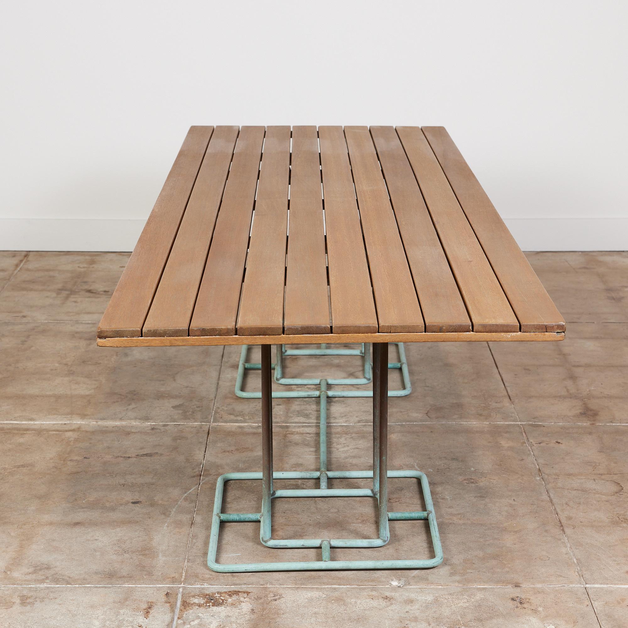 20th Century Walter Lamb for Brown Jordan Rectangular Bronze Patio Dining Table with Wood Top